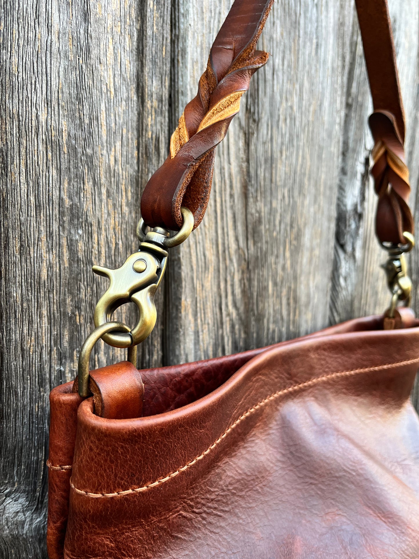 Carrie Hobo in Nutmeg Cowhide with Braided Leather Strap