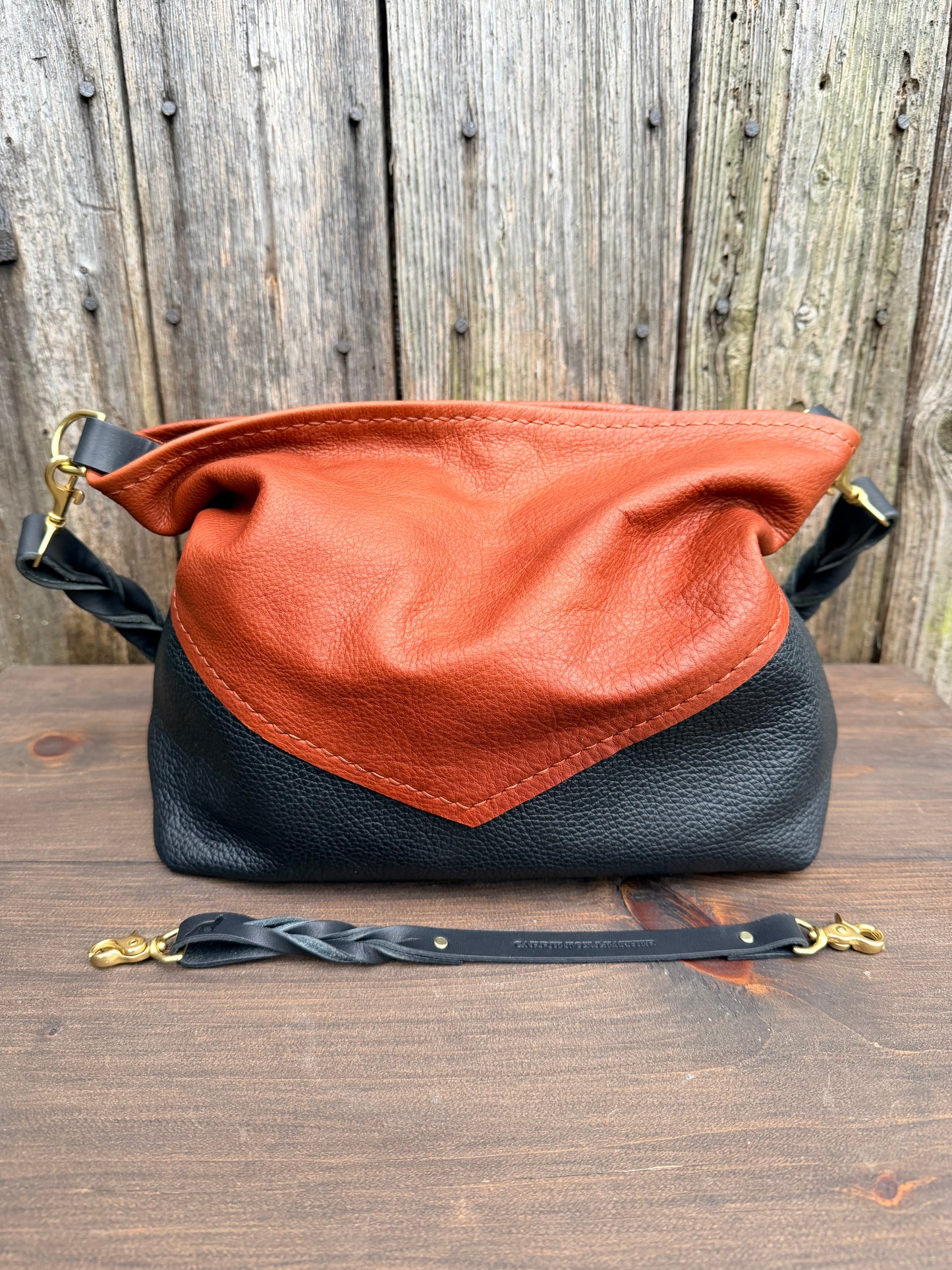 Vienna Shoulder Bag in Brandy & Black Leather - CUSTOM
