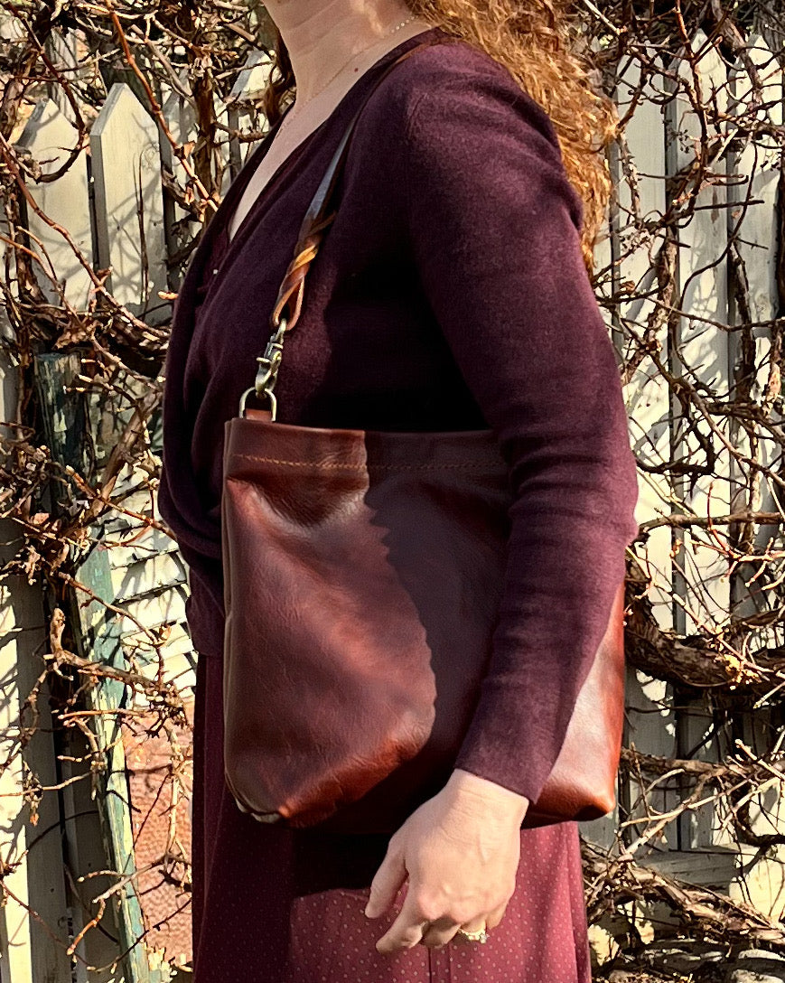 Carrie Hobo in Nutmeg Cowhide with Braided Leather Strap