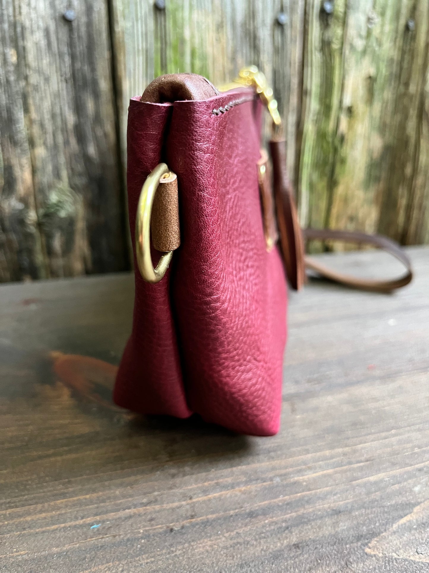 Pipsqueak Wristlet/Crossbody in Bordeaux Italian Veg Tan with Dark Brown Leather Accents