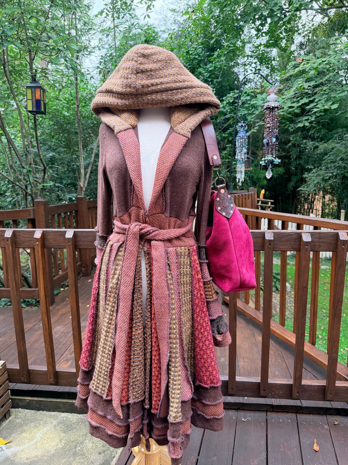 Willy Bucket in Reverse Cow in Cranberry Suede with Guitar Strap