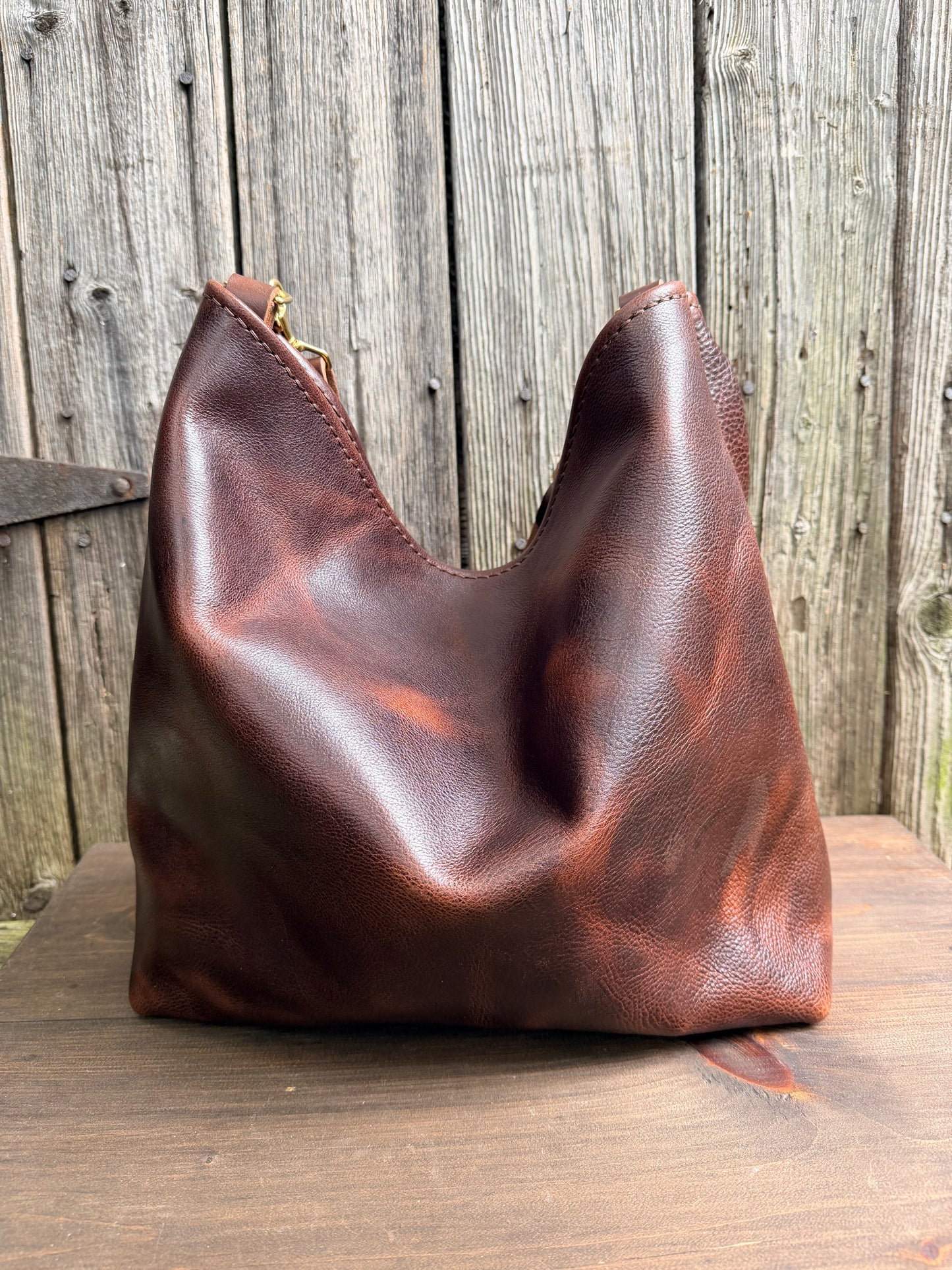 Rodeo Large Bucket in Dark Brown Bulldog with Braided Horween Strap