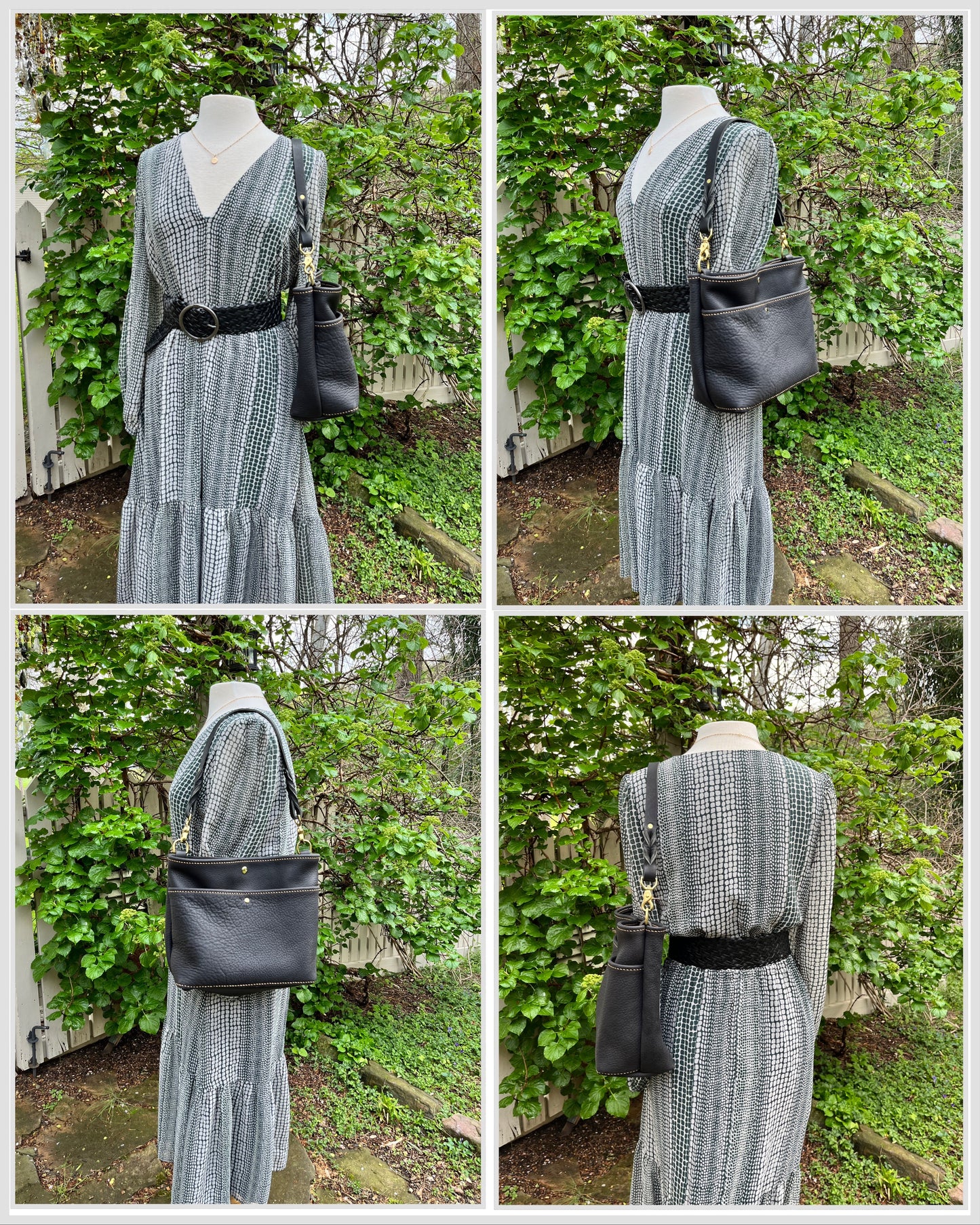 Emma Shoulder Bag in Classic Black Distressed Bison