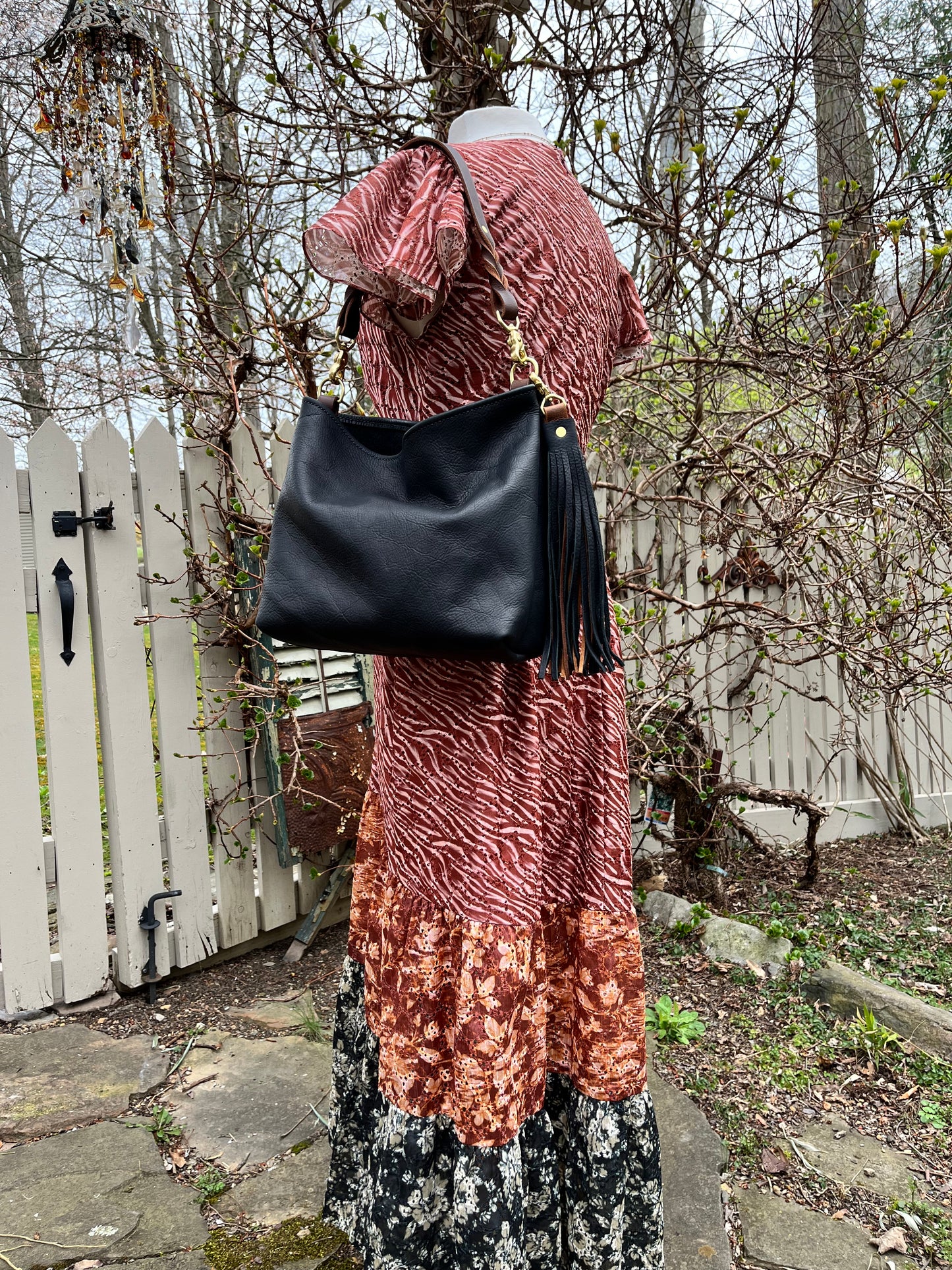 Mimi Slouch Bag in Black Kodiak with Leather Tassel