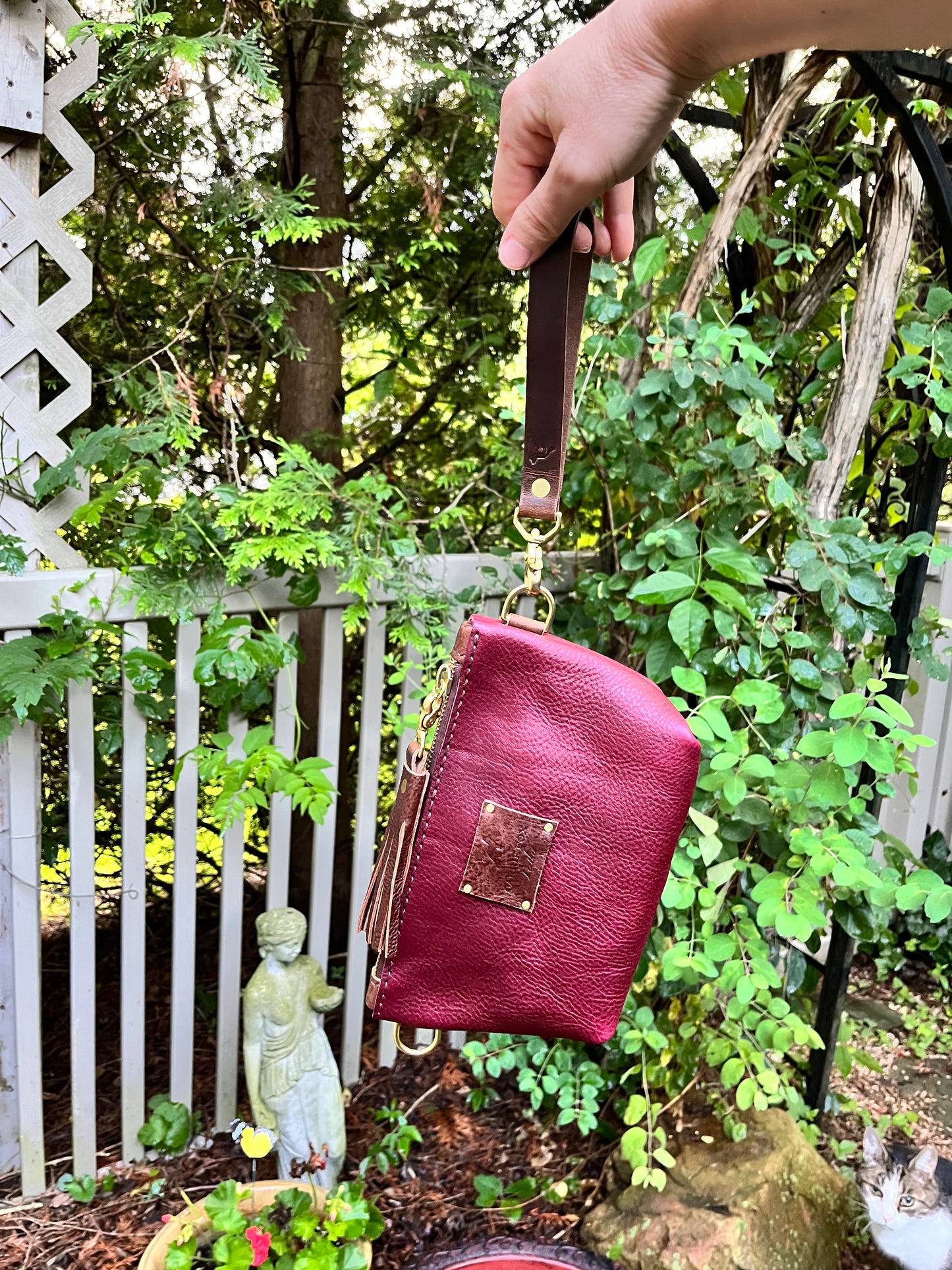 Pipsqueak Wristlet/Crossbody in Bordeaux Italian Veg Tan with Dark Brown Leather Accents