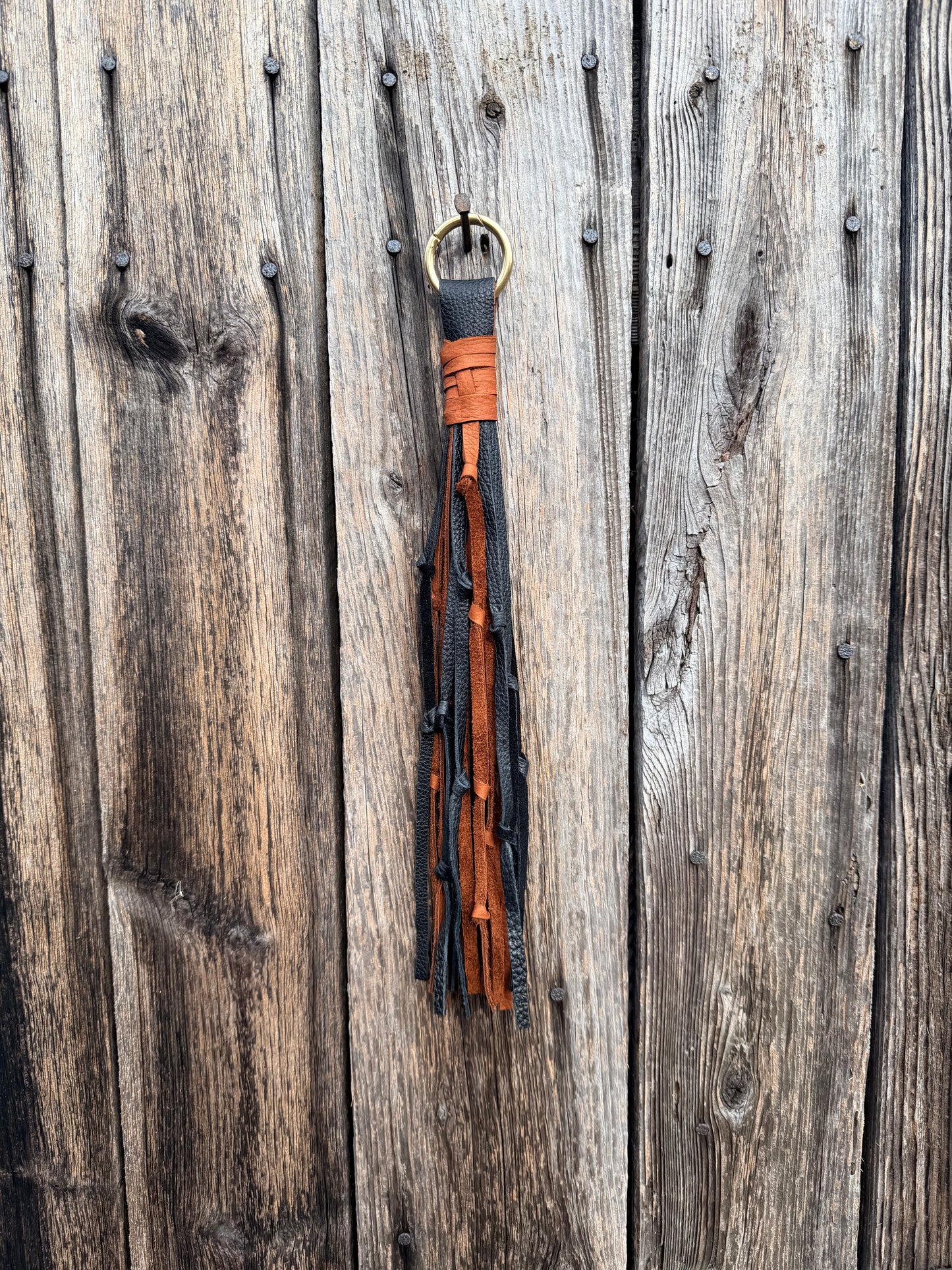 Knotted Leather Tassel in Black & Brandy 15”