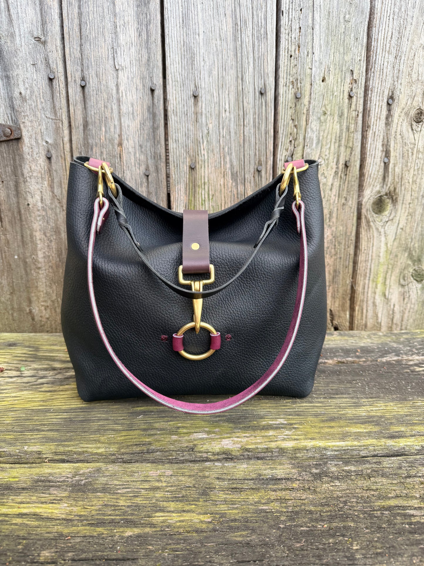 SoHo Handbag in Horween Black Leather with Deep Plum Accents - CUSTOM for Vanessa