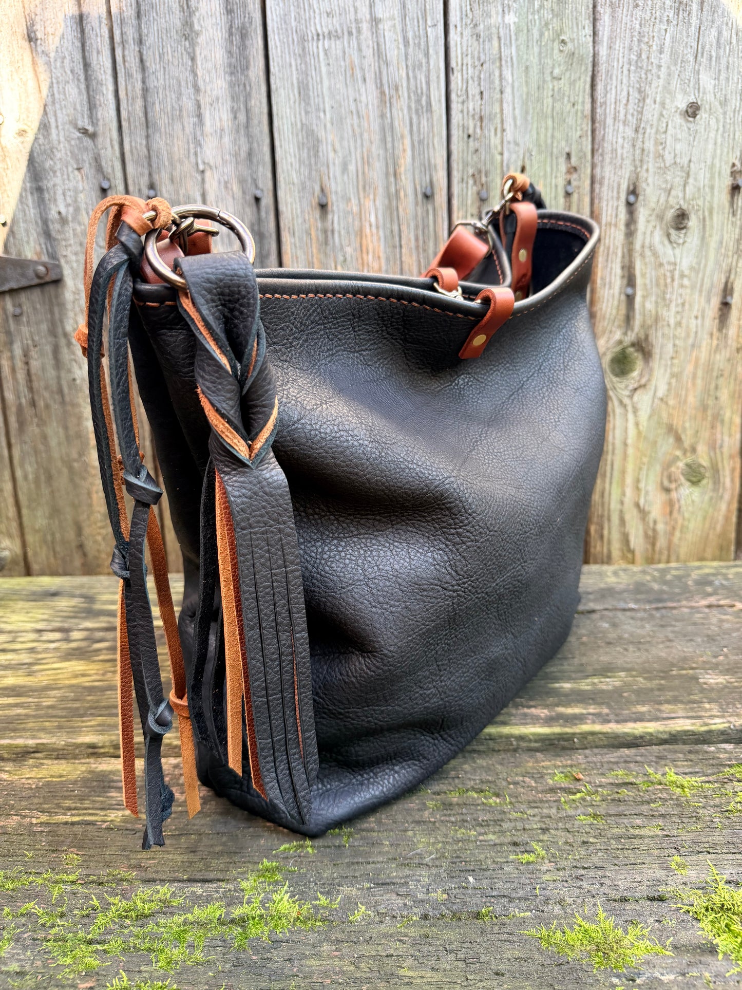 Chalet Bag in Distressed Black Bison for Lisa