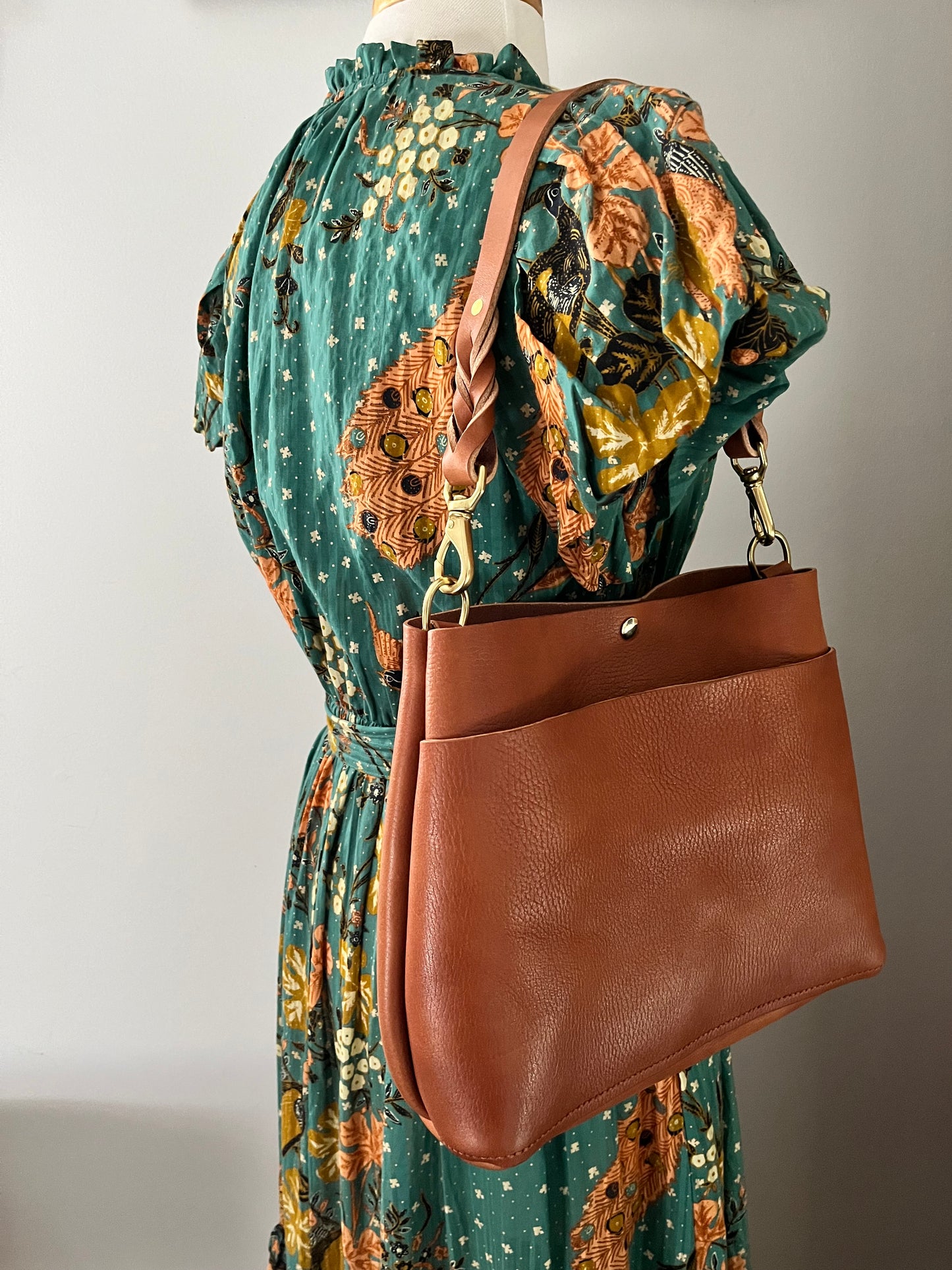 Emma Shoulder Bag in Wickett & Craig Milled Buck Brown with Longer Braided Leather Strap