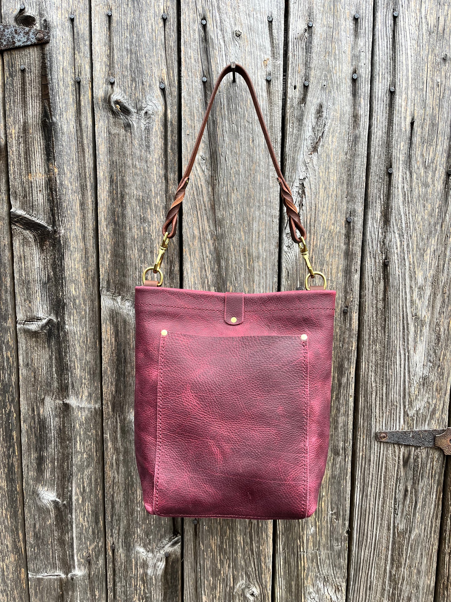 Bonnie Bucket in Purple Kodiak with Longer Braided Leather Strap