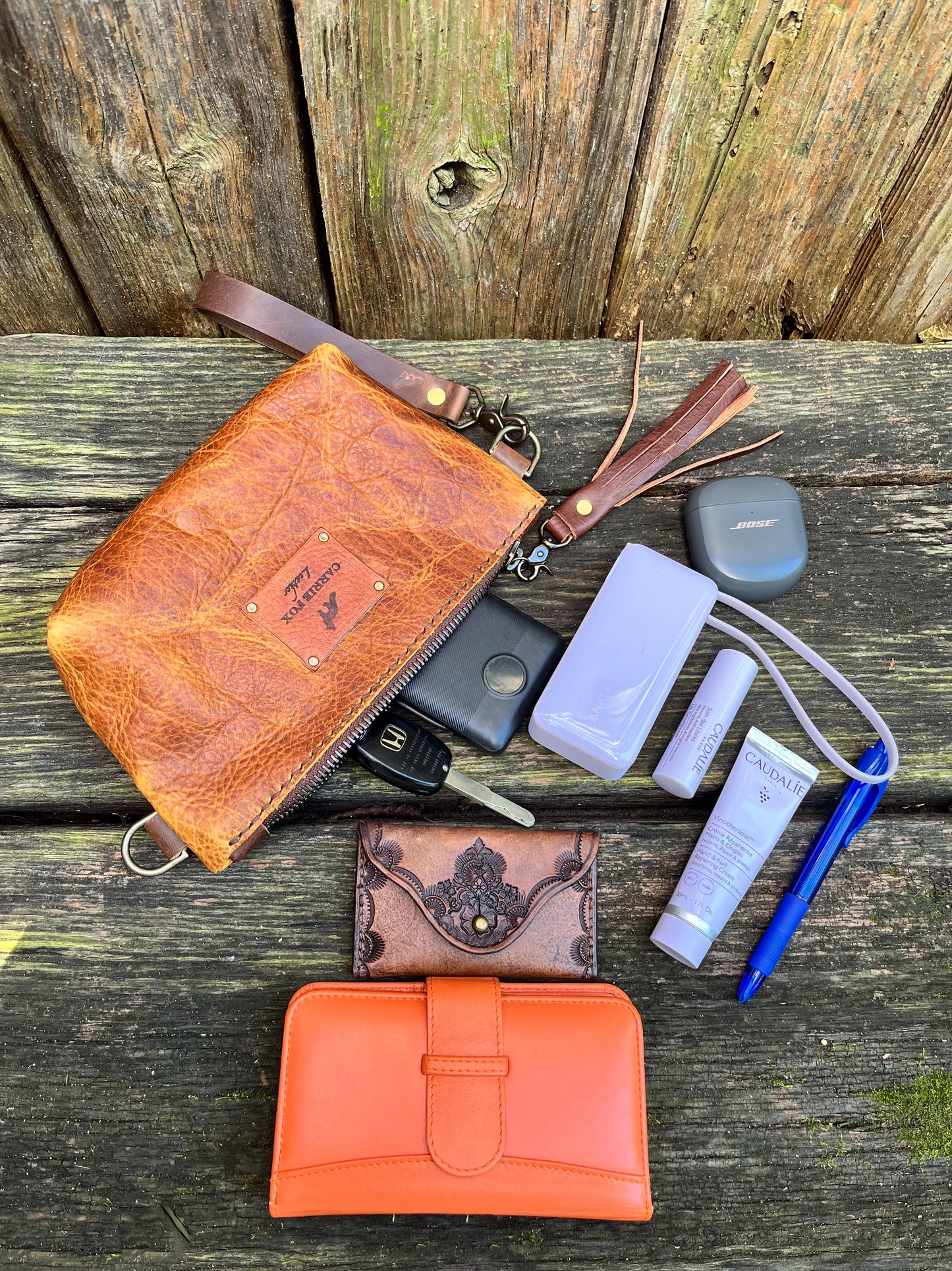 Pipsqueak Wristlet/Crossbody in Peanut Bison with Dark Brown Leather Accents