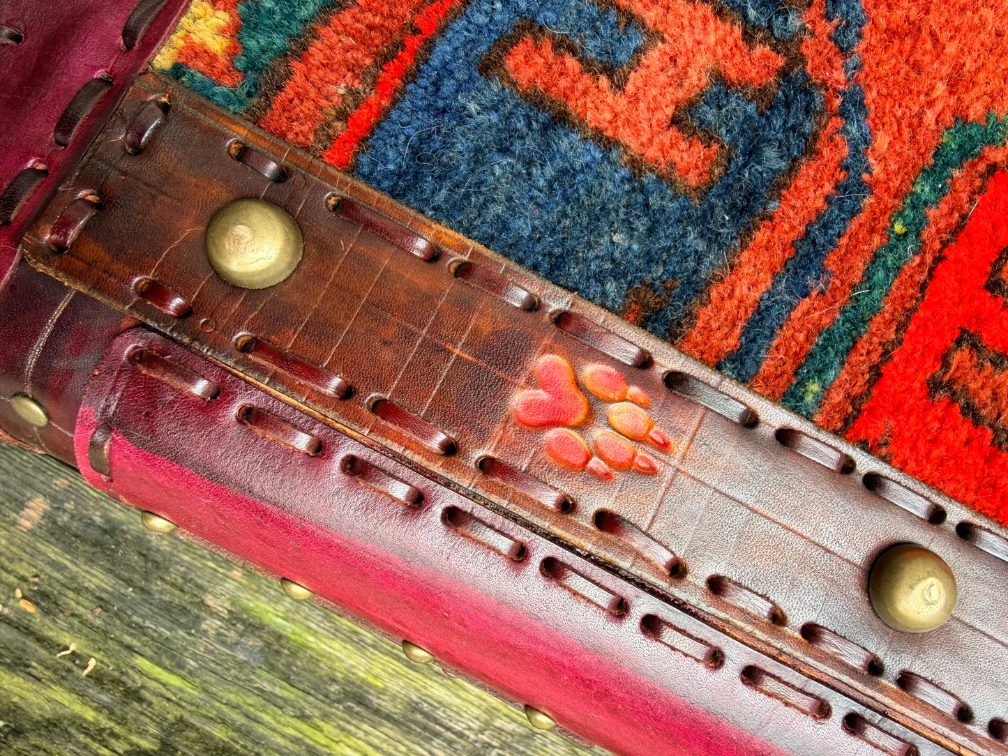 Carpet Bag Tote with Antique Rug & Veg Tanned Leather // Handmade in Wales, UK