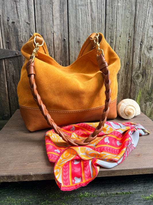 Beach Bucket in Cider Slouchy Suede with KG Braided Strap