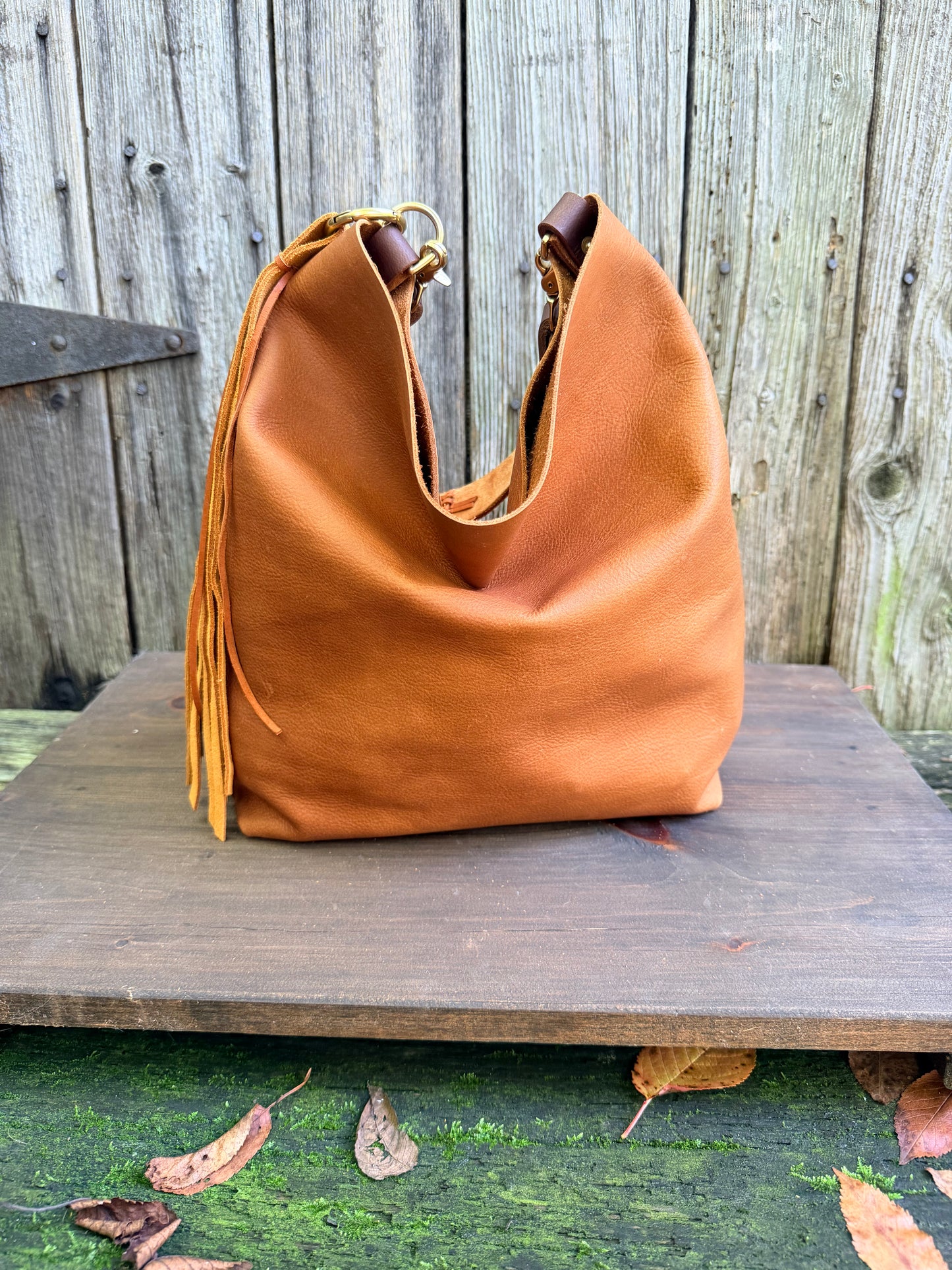 Barcelona Soft Bucket in Paddy Cake Tan Leather with Cider Suede Tassel