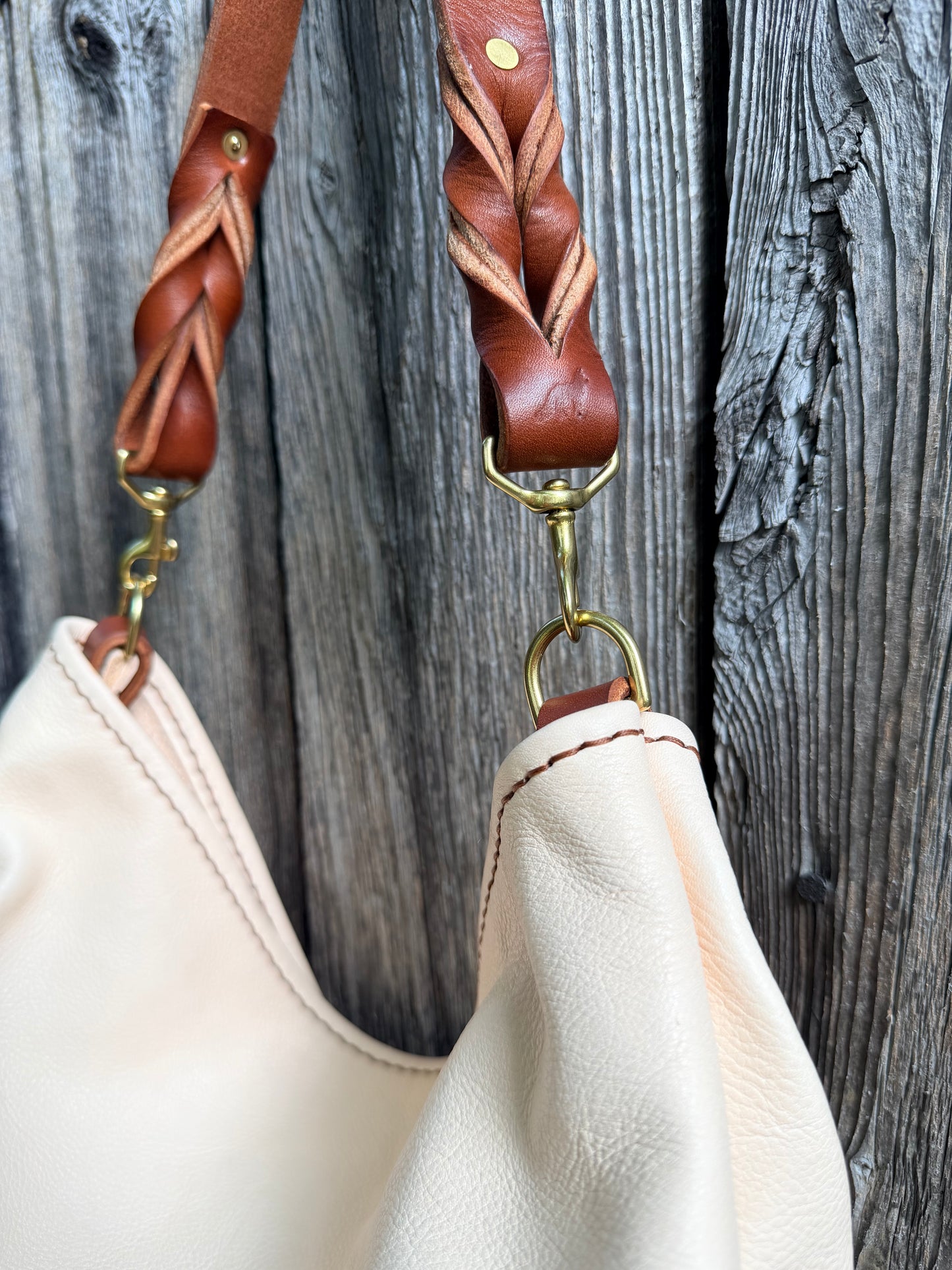Rodeo Large Bucket in Milled Natural Veg Tan with Braided Strap