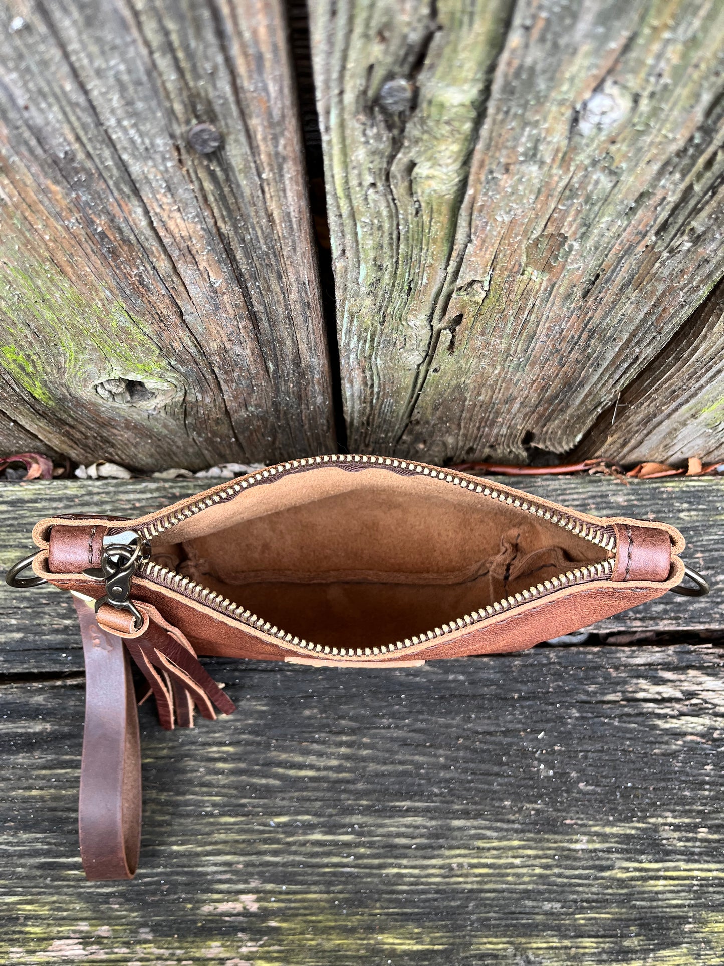 Pipsqueak Wristlet/Crossbody in Maverick Cowhide with Dark Brown Leather Accents