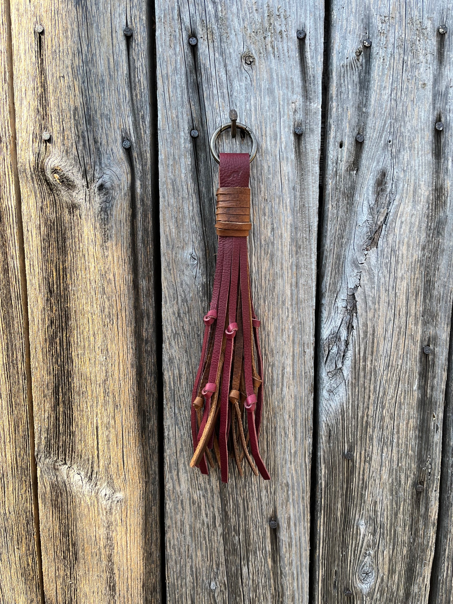 Knotted Leather Tassel in Bordeaux & Tan Kodiak 12”-13”
