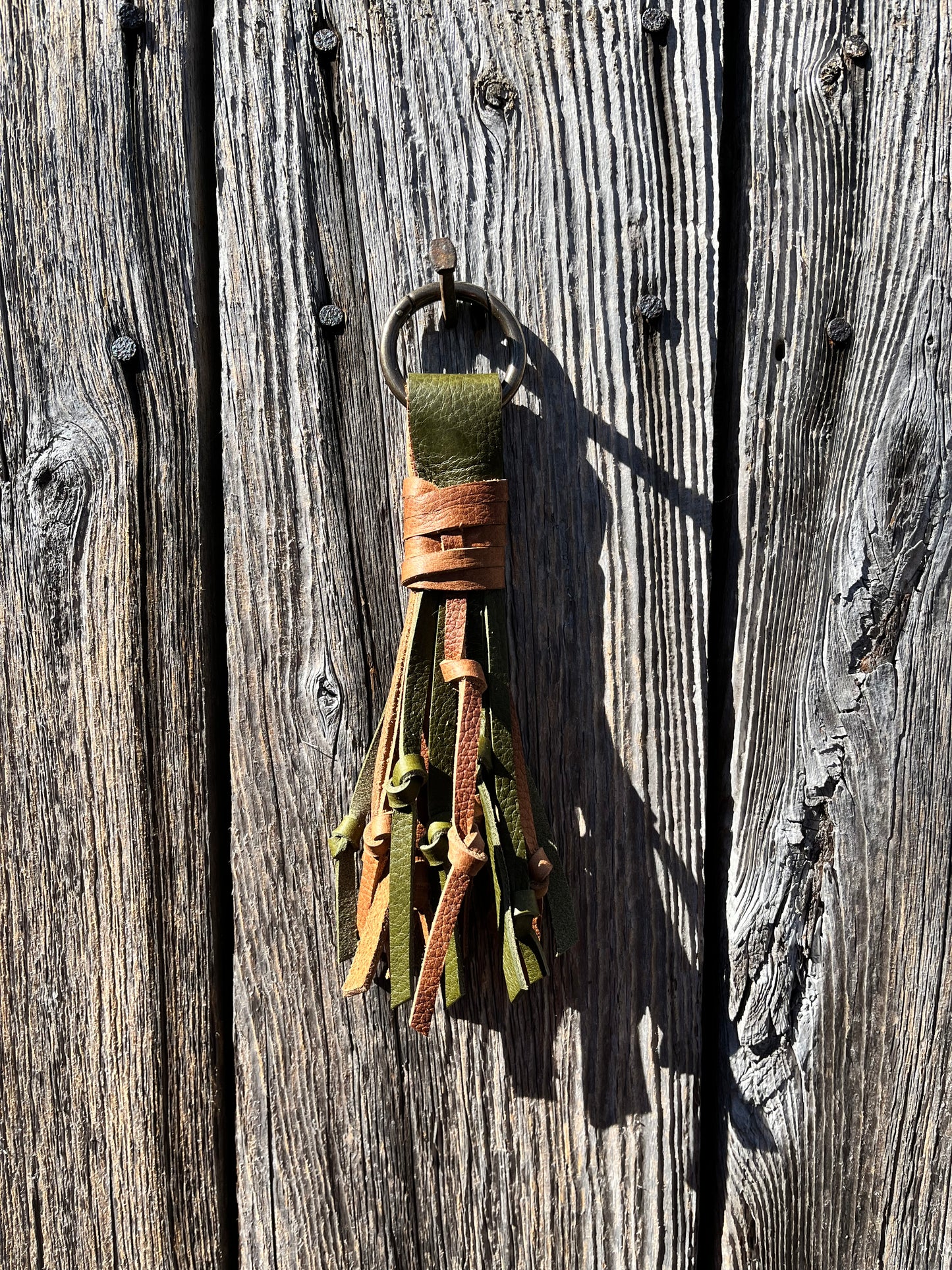 Knotted Leather Tassel Mini in Olive & Maverick 7”-8”