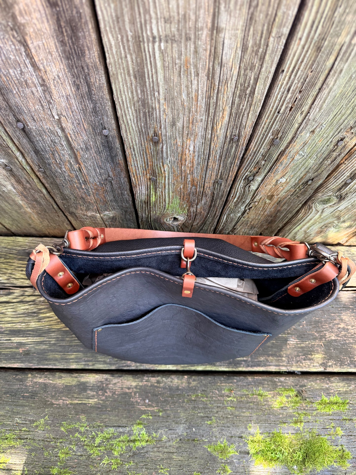 Chalet Bag in Distressed Black Bison for Lisa