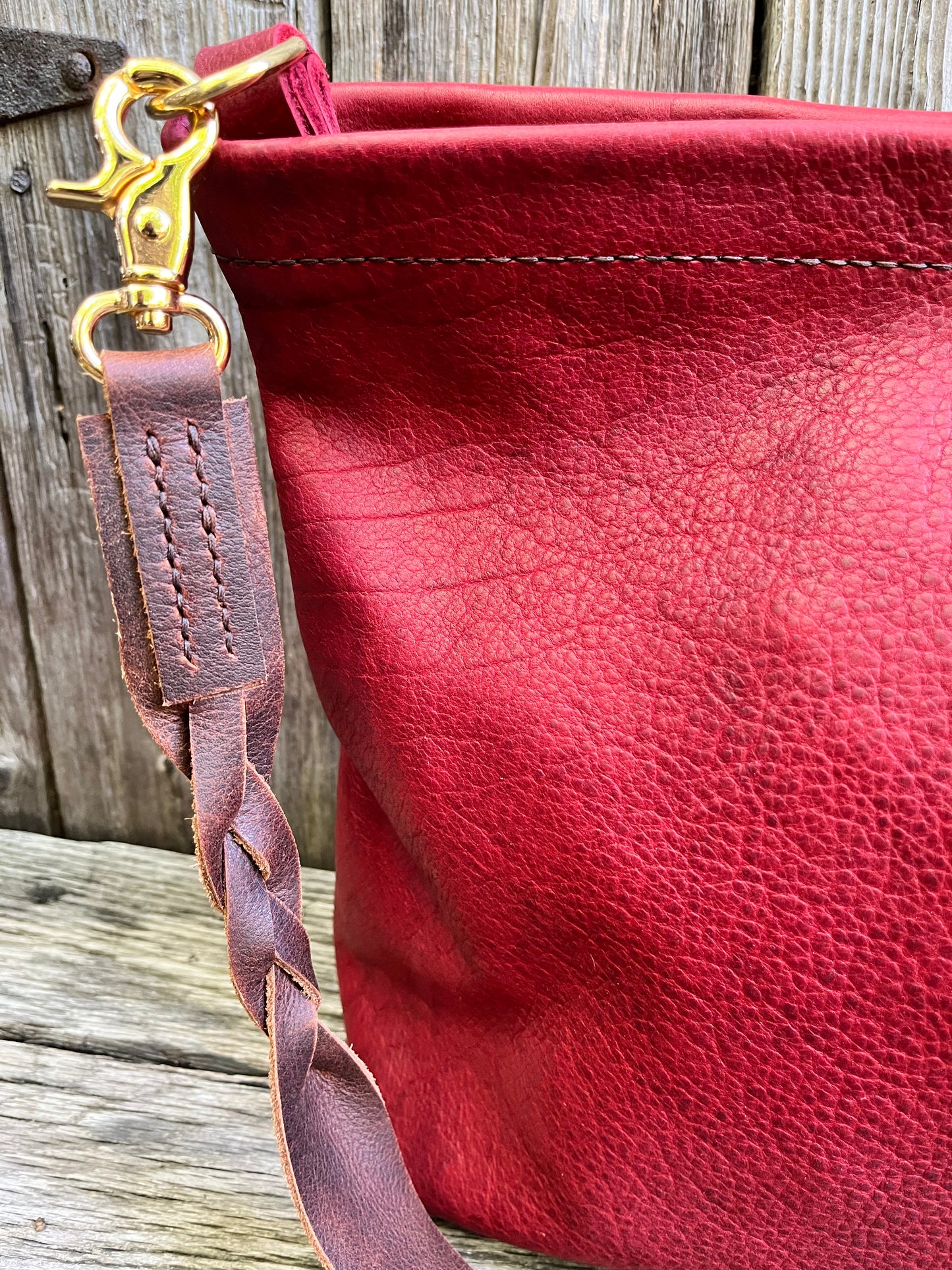 Carrie Hobo in Cherry Bison with Standard Leather Strap