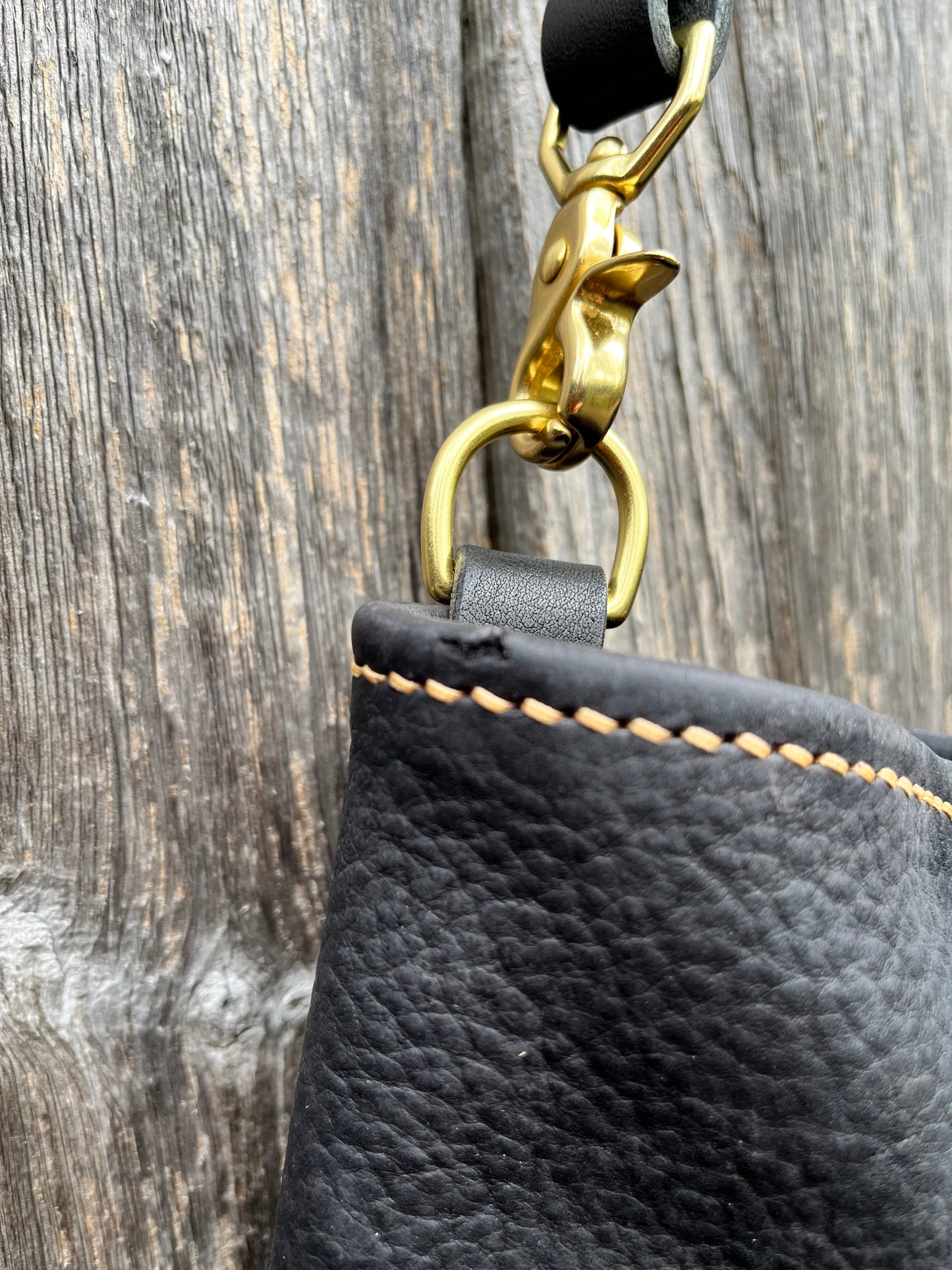 Emma Shoulder Bag in Classic Black Distressed Bison