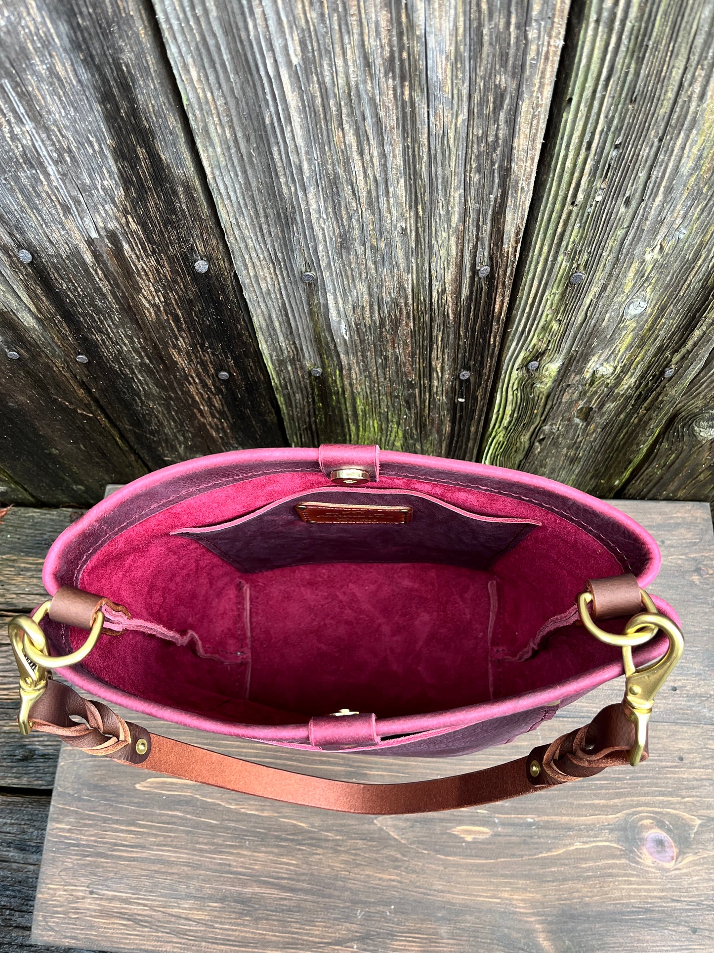 Bonnie Bucket in Purple Kodiak with Longer Braided Leather Strap