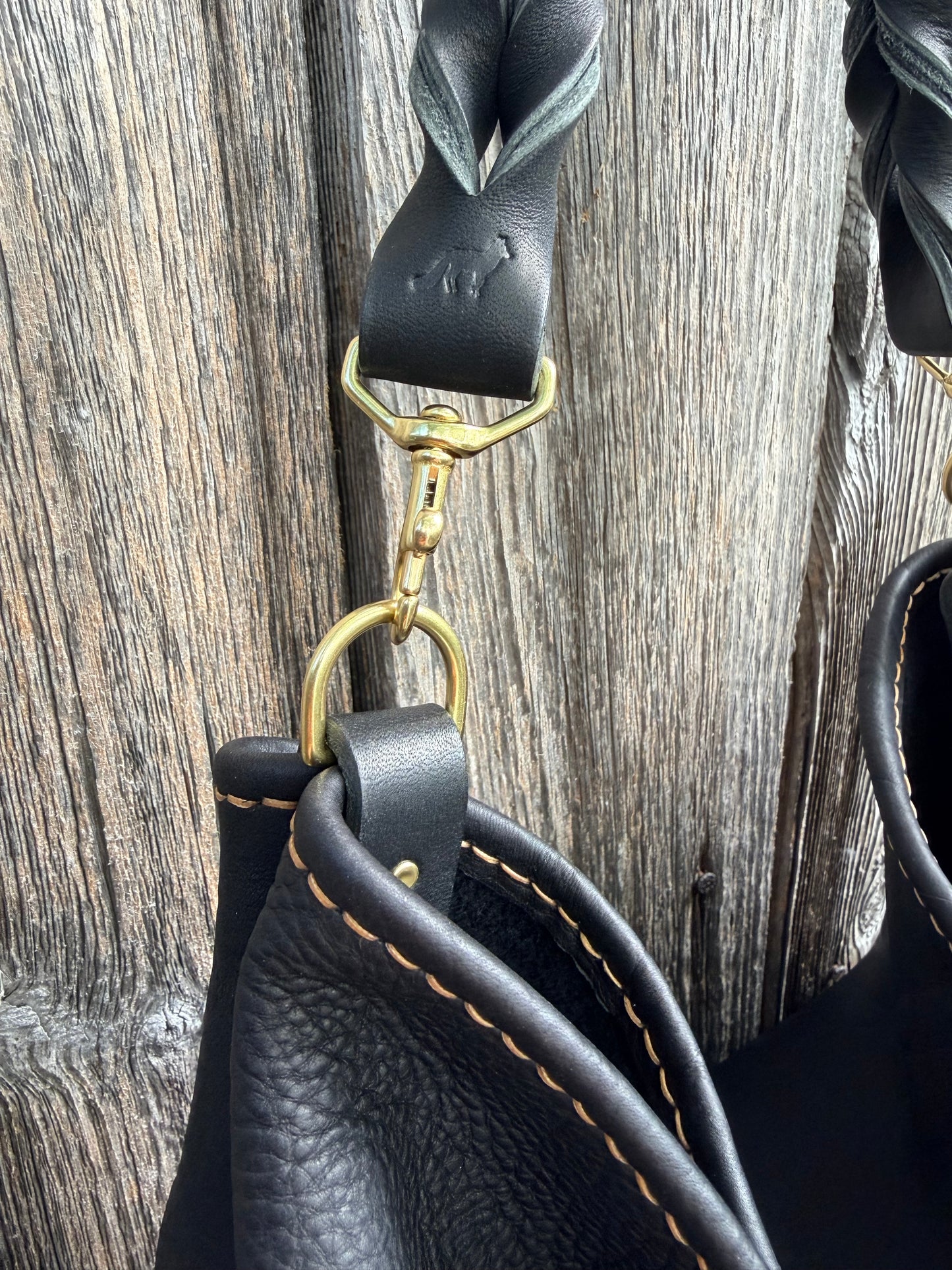 Rodeo Large Bucket in Soft Black Bison with Braided Horween Strap