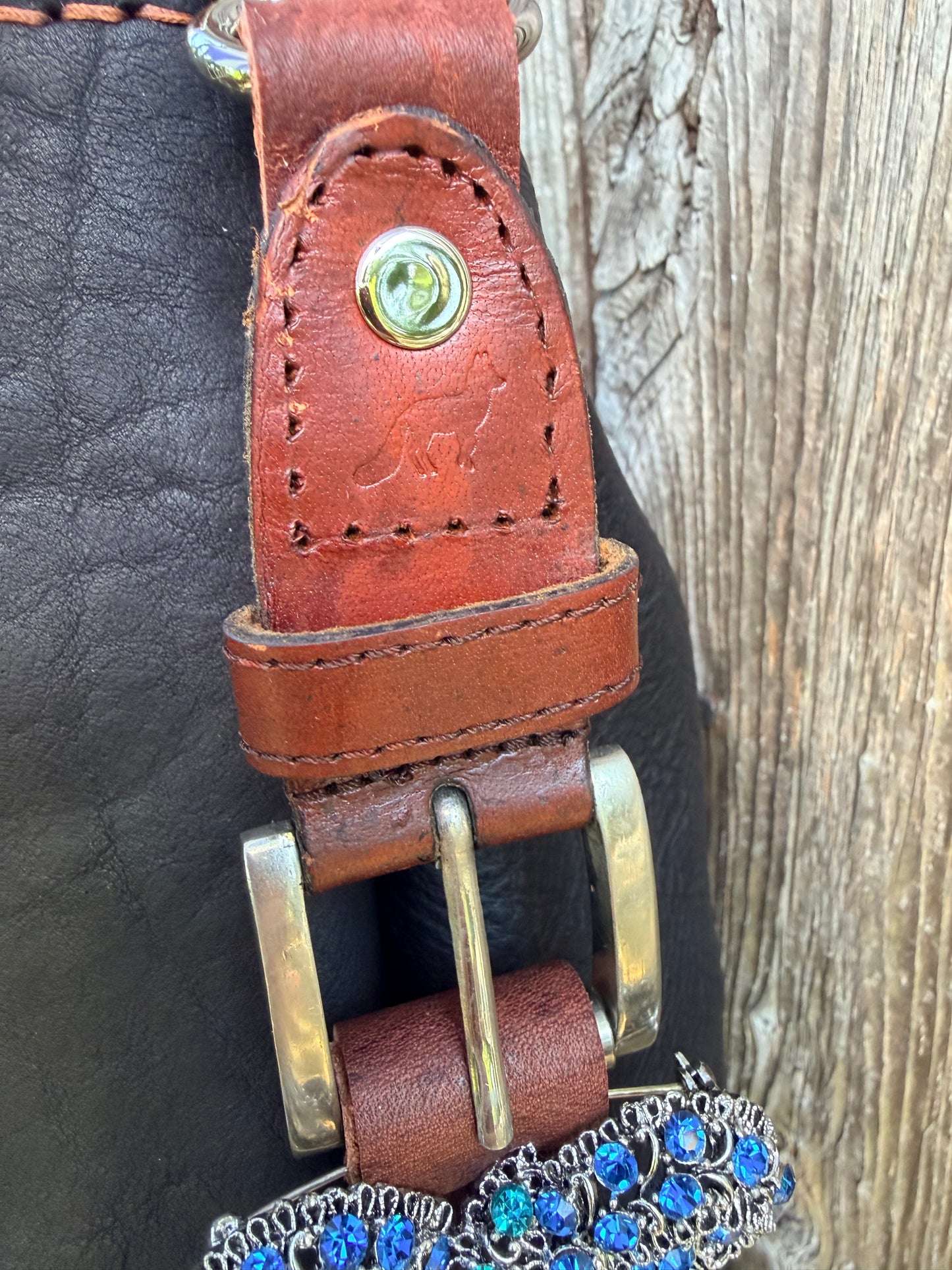 Boot Strap Tassel in Whiskey Brown Cowhide with Vintage Brooch 14”L, OOAK