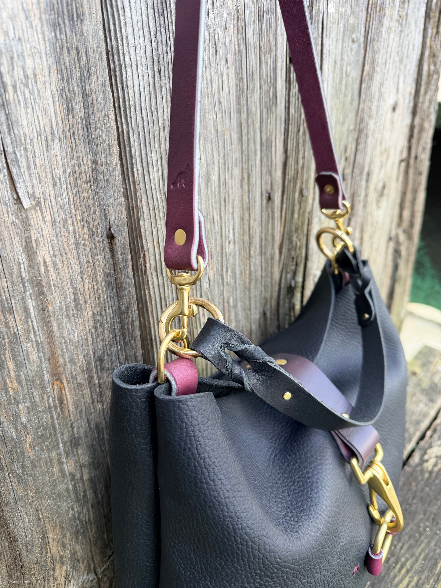 SoHo Handbag in Horween Black Leather with Deep Plum Accents - CUSTOM for Vanessa