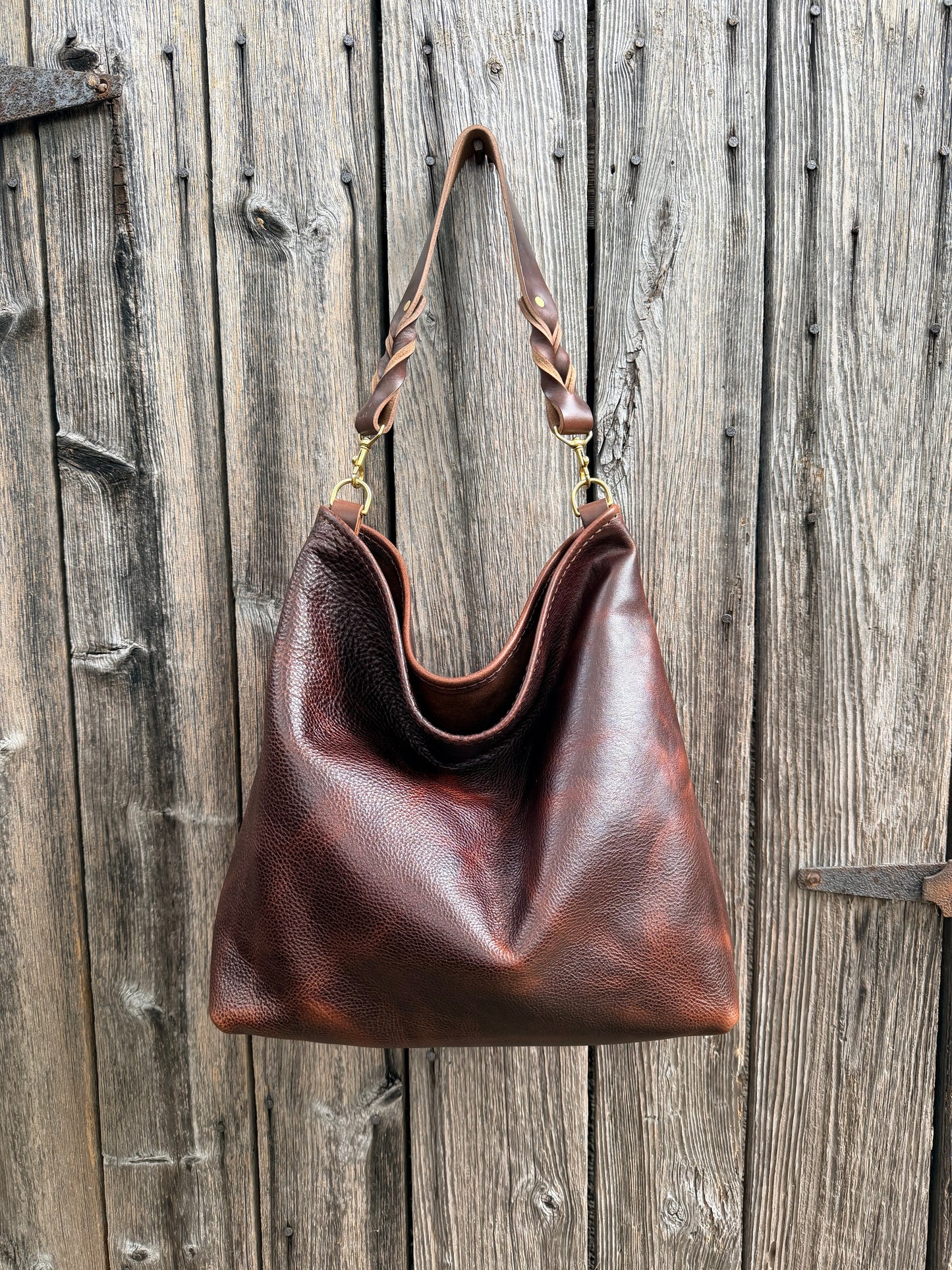 Rodeo Large Bucket in Dark Brown Bulldog with Braided Horween Strap