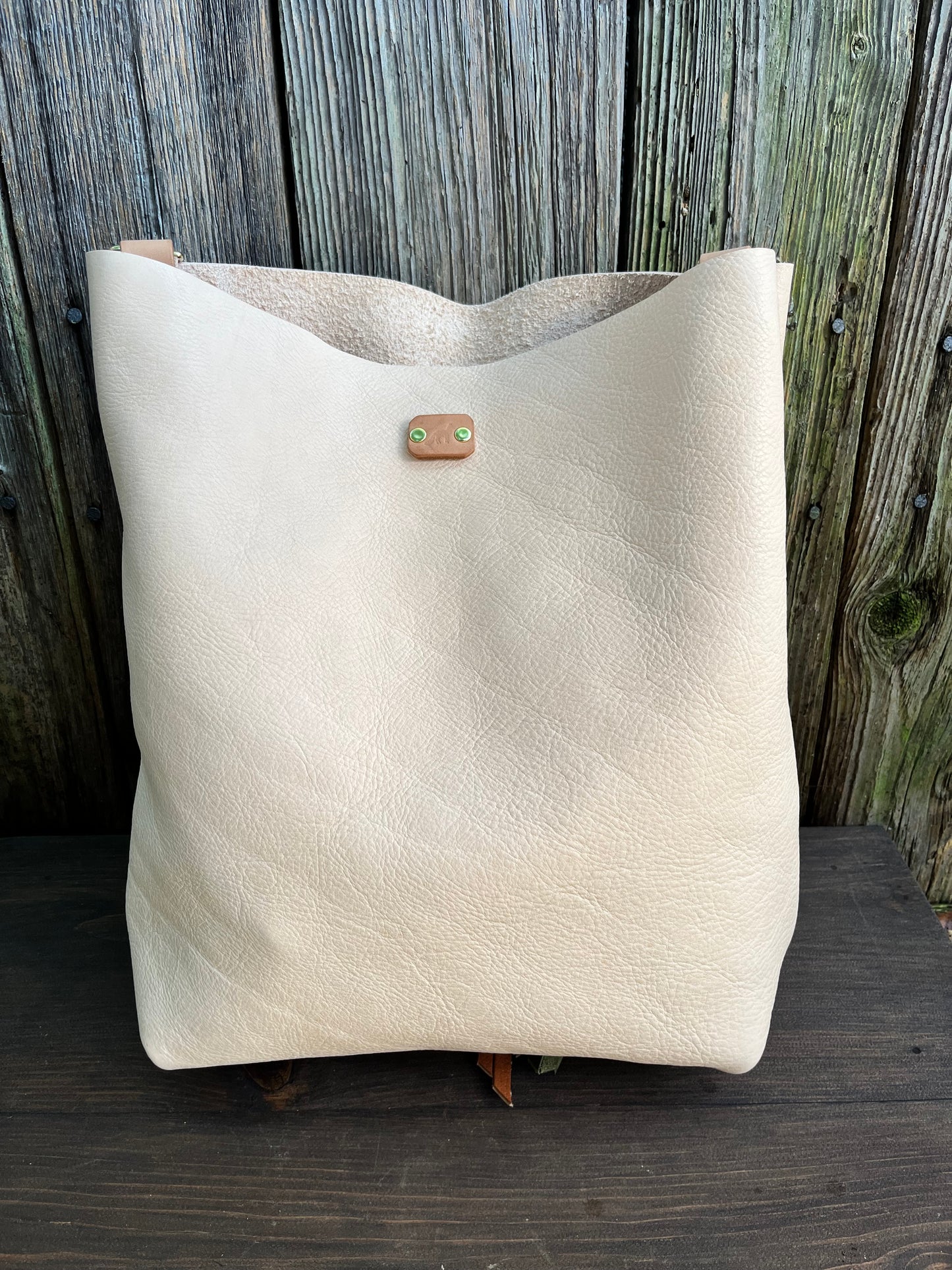 Barcelona Bucket in Natural Milled Veg Tan with Throwover Braided Tassel