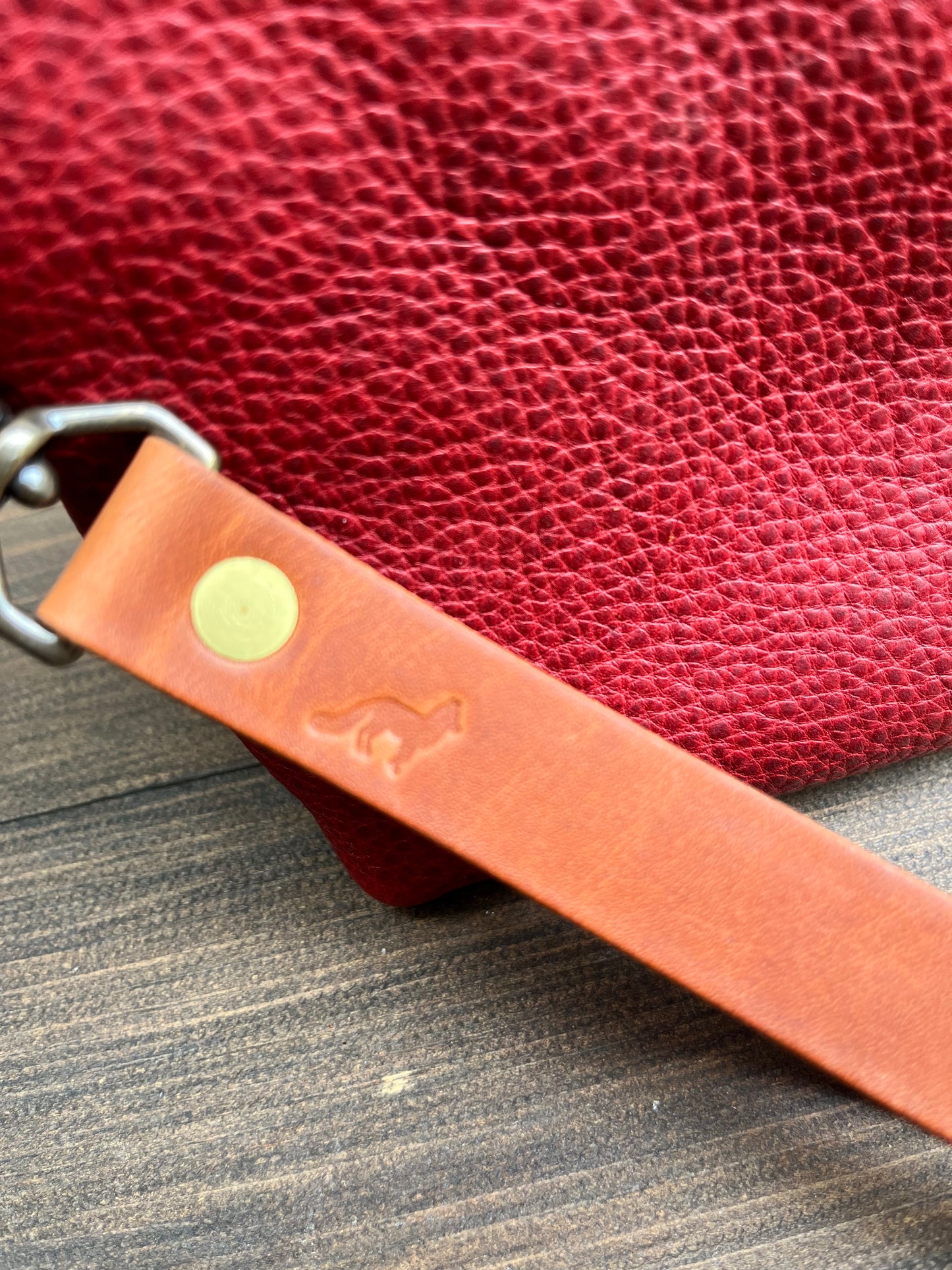 Pip Wristlet in Cherry Bison with English Tan Leather Accents
