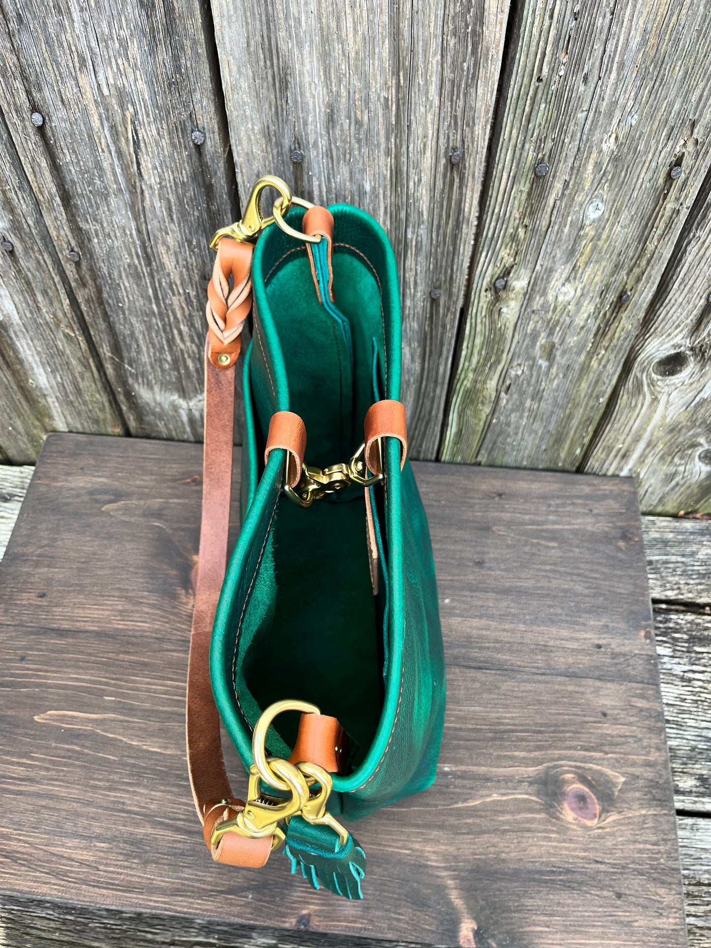 Carrie Panel Pocket Hobo in Emerald Cowhide