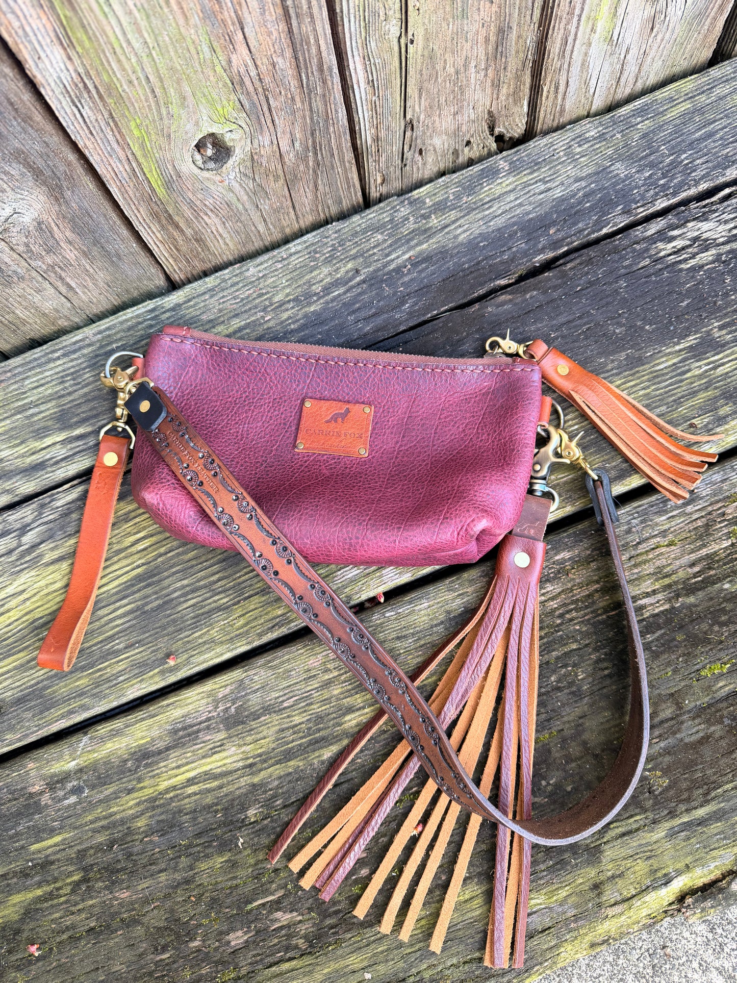 Cody Hand-Tooled Leather Shoulder Strap in Antique Brown 28”L