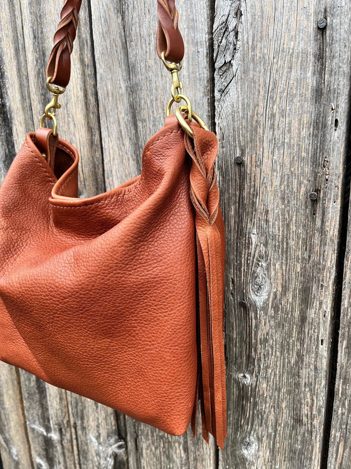 Mimi Slouch Bag in Brandy Naked Cow with Hidden Magnetic Closure