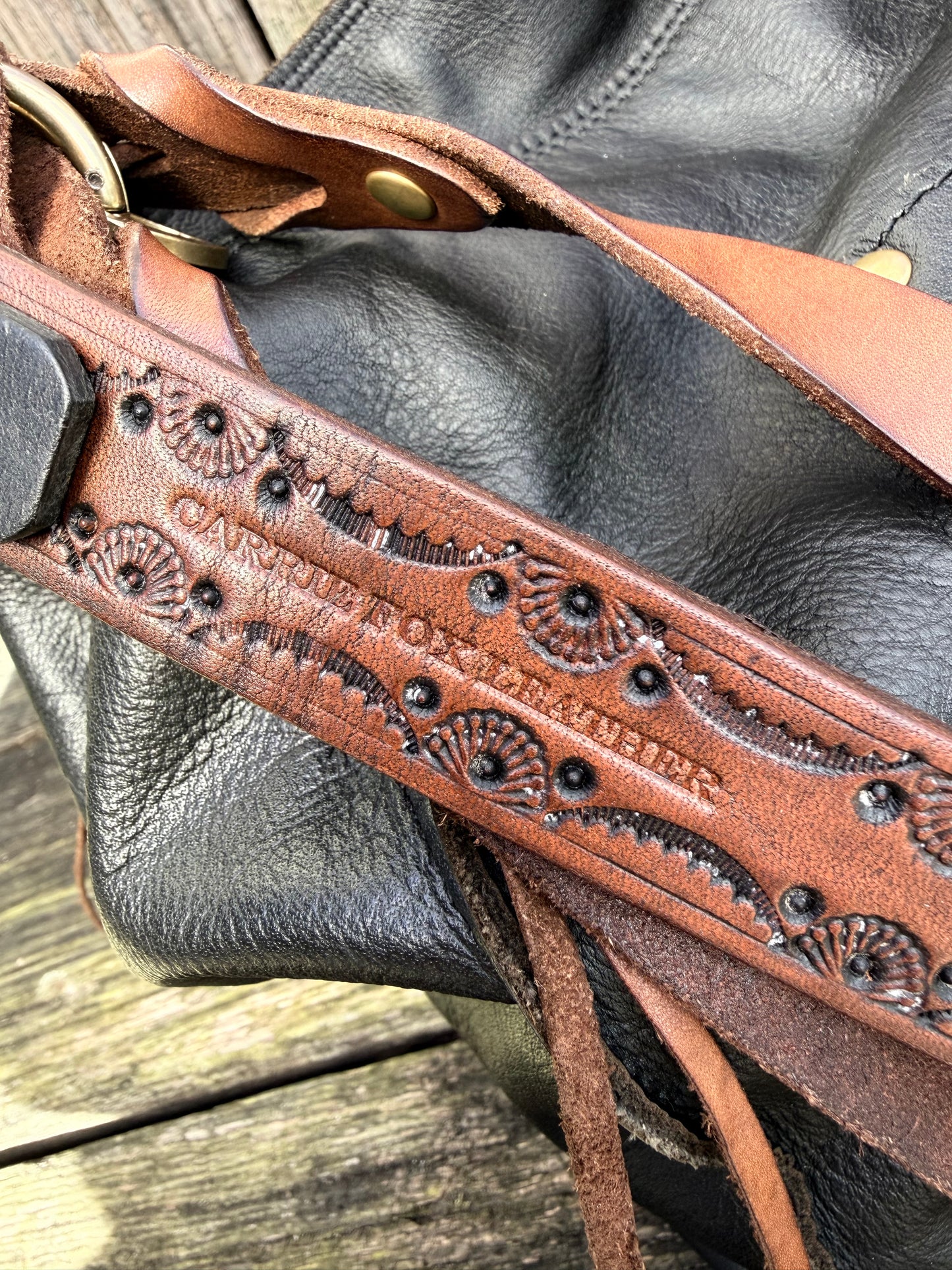 Cody Hand-Tooled Leather Shoulder Strap in Antique Brown - MTO