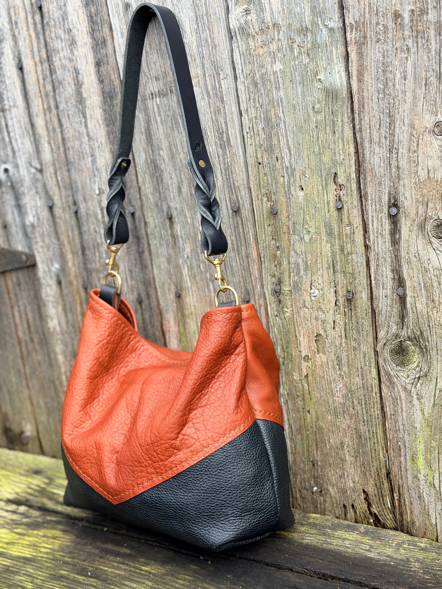 Vienna Shoulder Bag in Brandy & Black Leather - CUSTOM