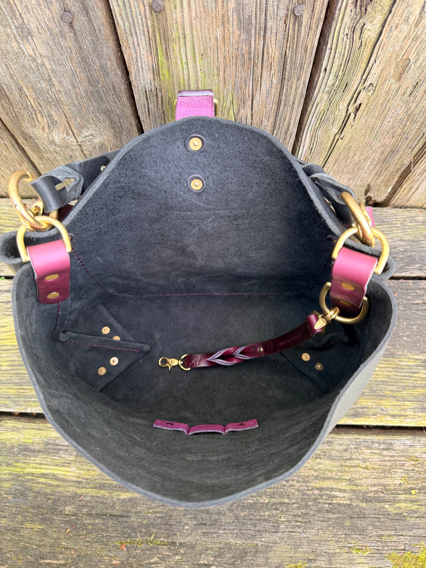 SoHo Handbag in Horween Black Leather with Deep Plum Accents - CUSTOM for Vanessa