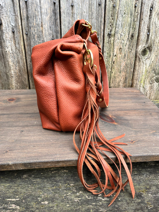 Mimi Slouch Bag in Brandy Naked Cow with Hidden Magnetic Closure