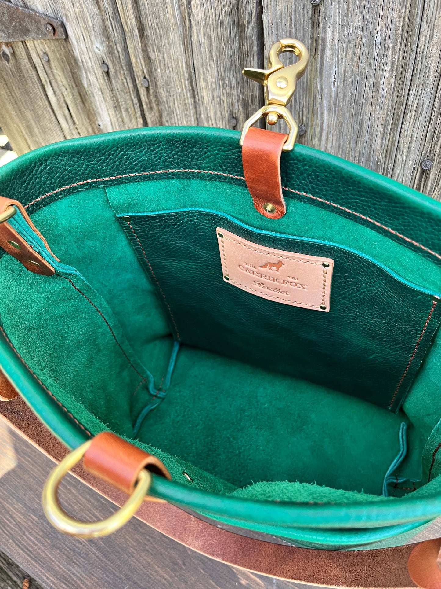 Carrie Panel Pocket Hobo in Emerald Cowhide