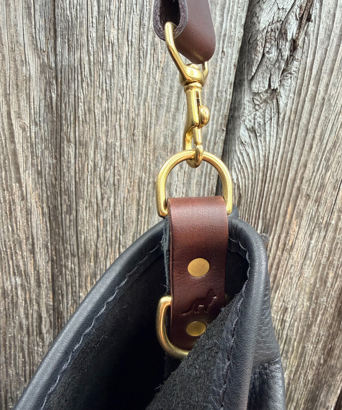 Rodeo Large Bucket in Black Kodiak with Mocha Strap