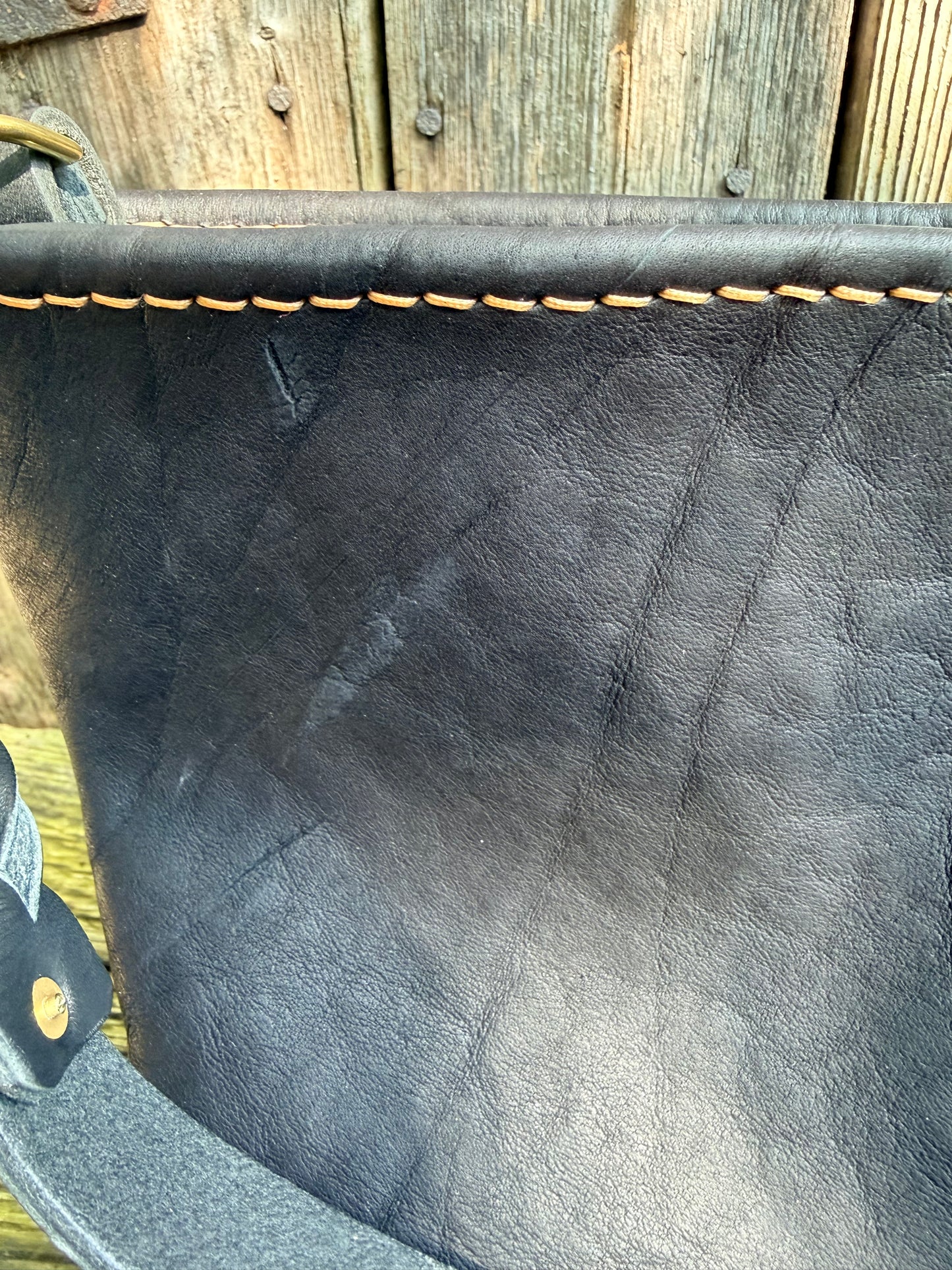 Rodeo Large Bucket in Soft Black Bison with Braided Horween Strap