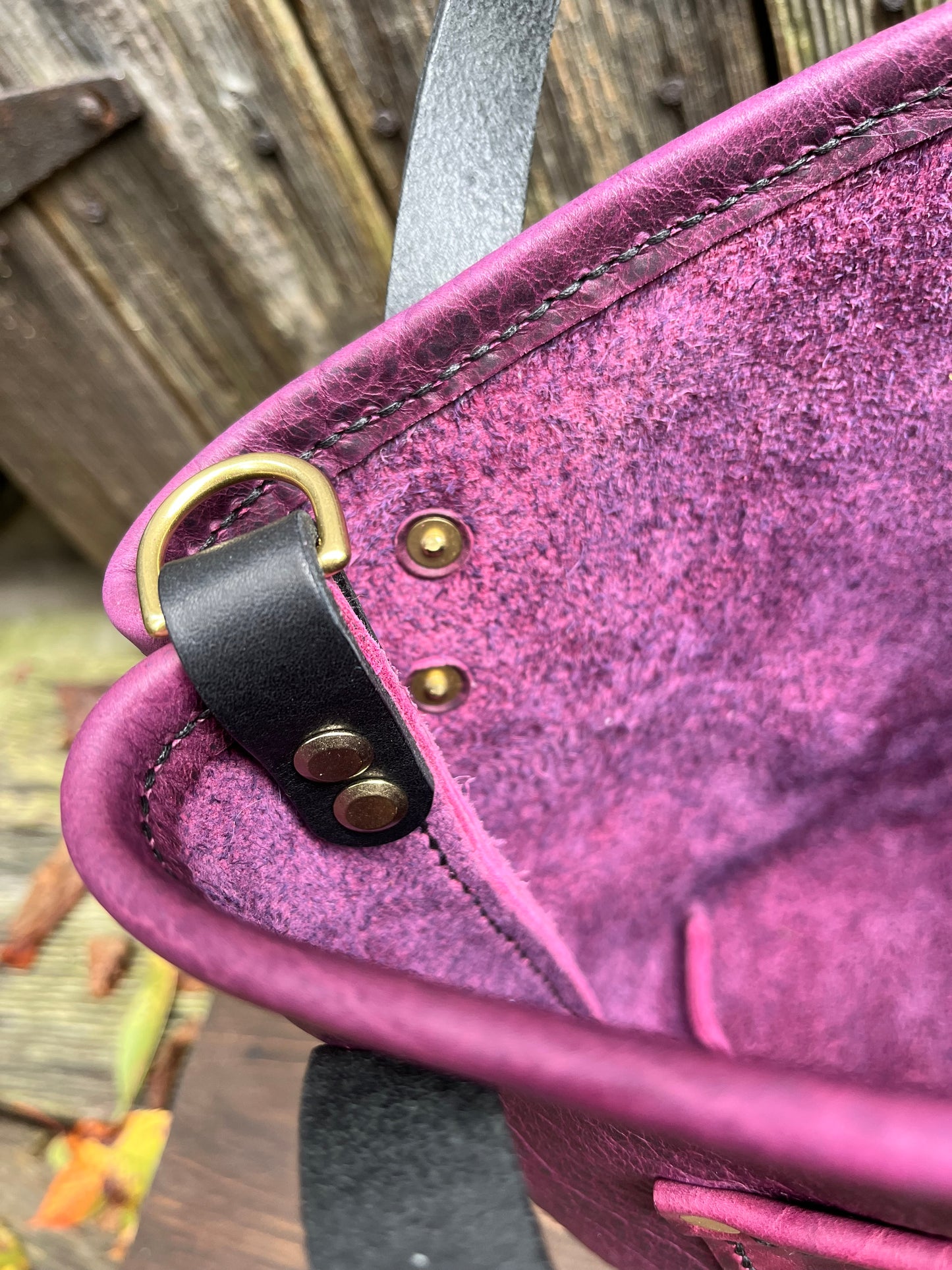 Crissy Grab Bag in Grape Bison with Front Pocket & Black Horween Handles