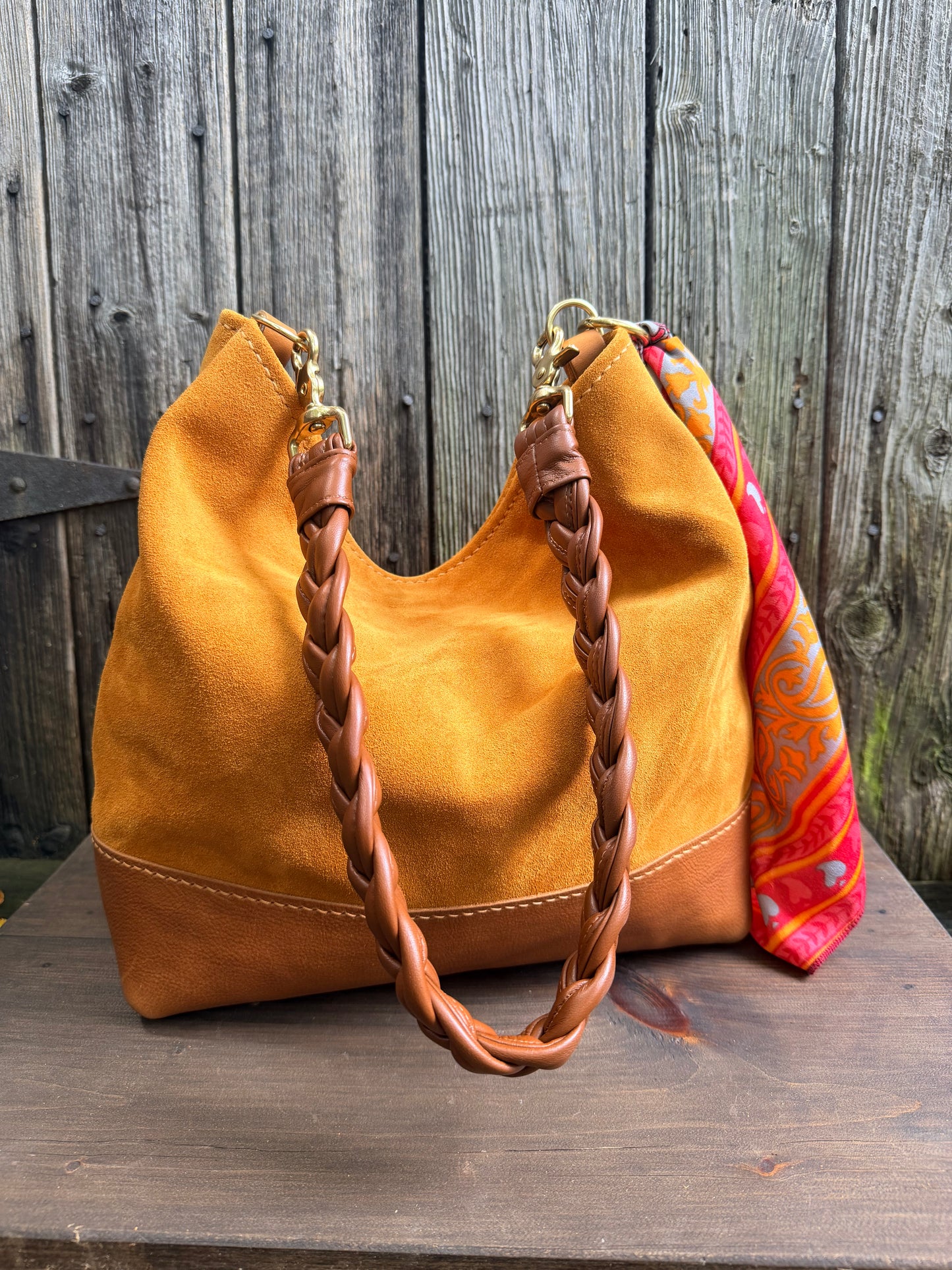 Beach Bucket in Cider Slouchy Suede with KG Braided Strap