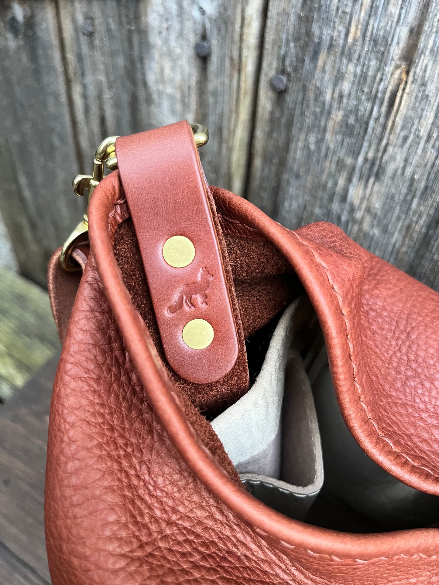 Mimi Slouch Bag in Brandy Naked Cow with Hidden Magnetic Closure
