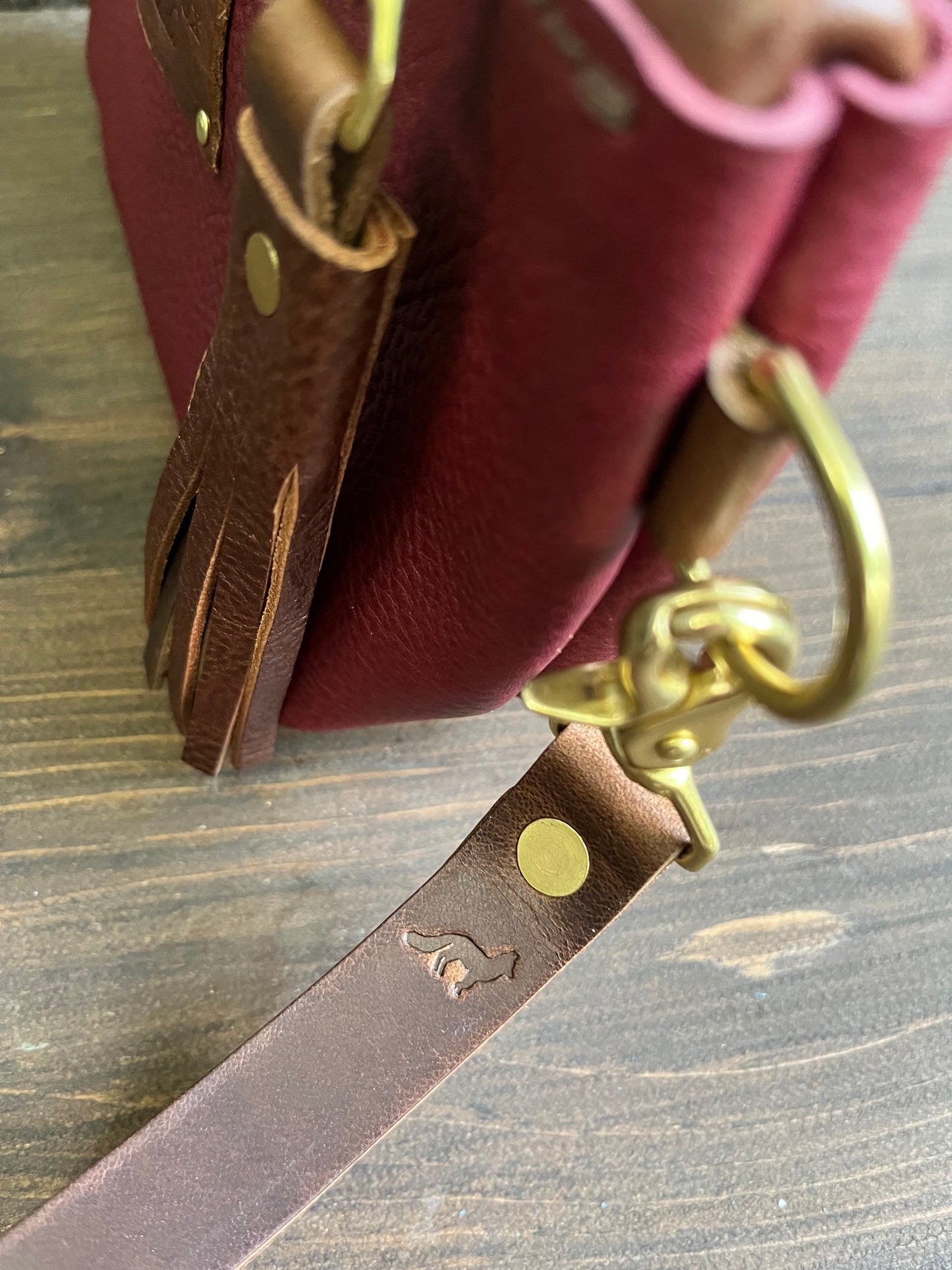 Pipsqueak Wristlet/Crossbody in Bordeaux Italian Veg Tan with Dark Brown Leather Accents