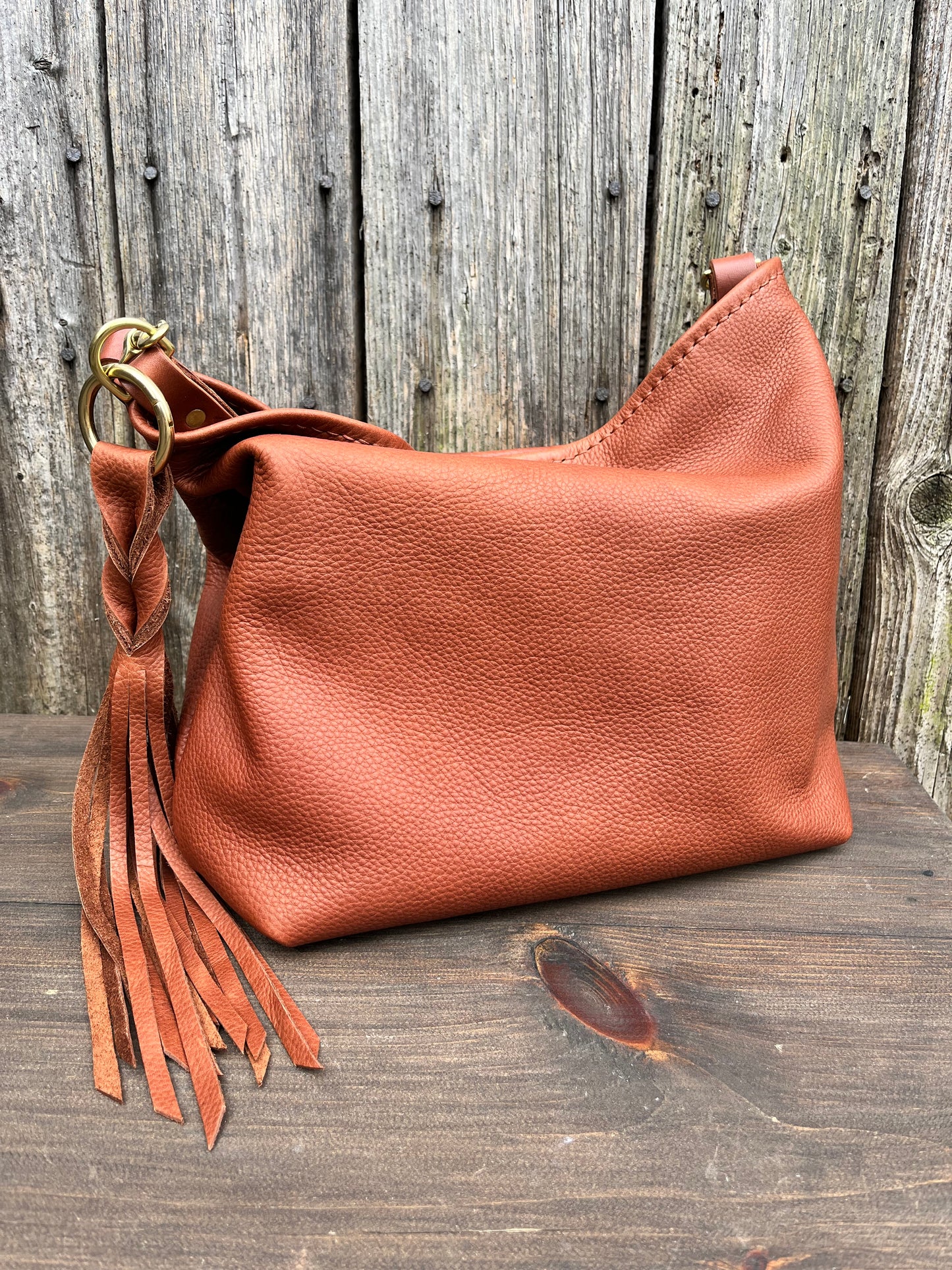 Mimi Slouch Bag in Brandy Naked Cow with Hidden Magnetic Closure