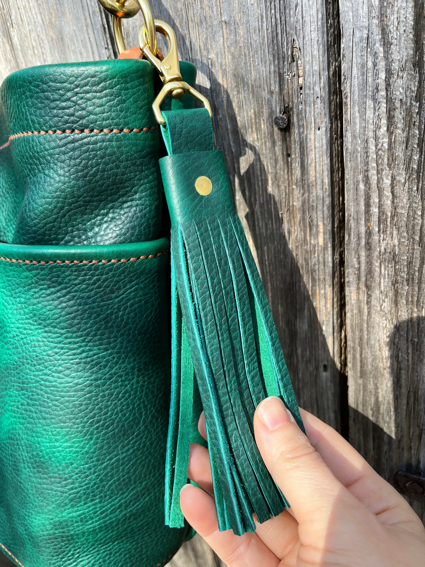 Carrie Panel Pocket Hobo in Emerald Cowhide