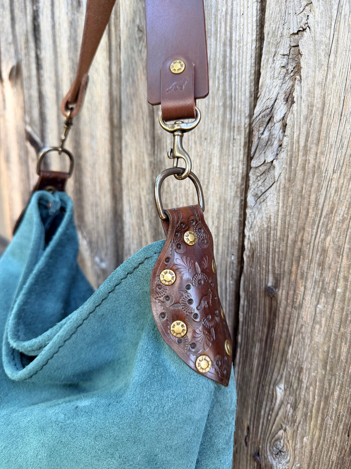 Willy Bucket in Blue Spruce Rough-Out with Short Guitar Strap