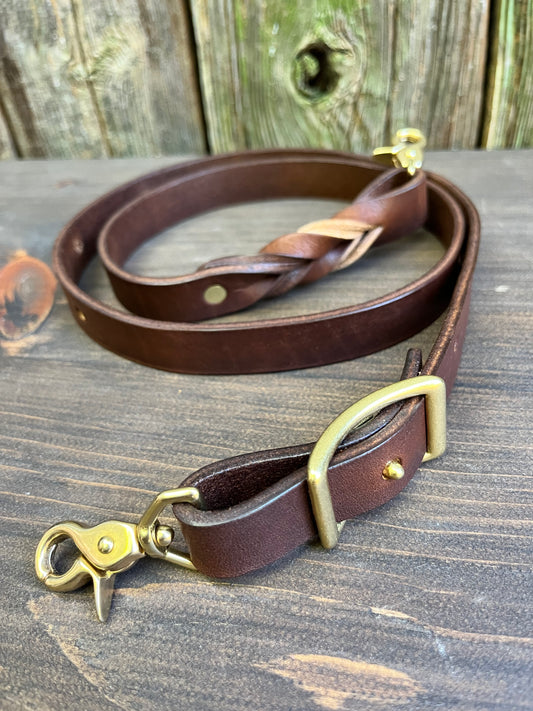 Solid Brass Conway Crossbody Strap in Walnut Horween Leather (Adjustable)